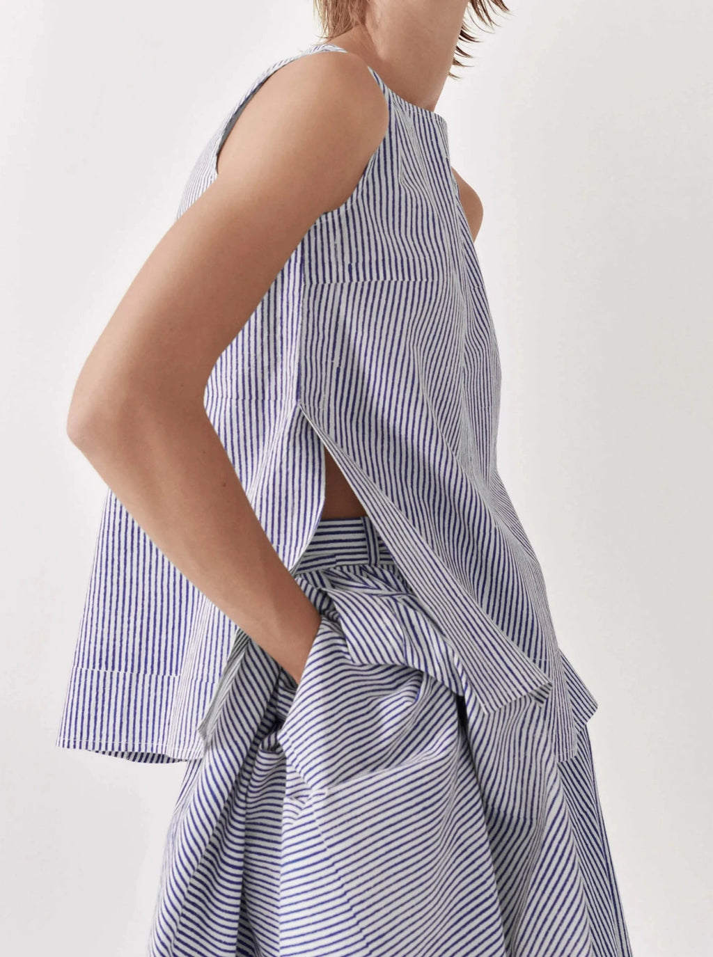 Louise Shirt - Blue Block Print Stripe
