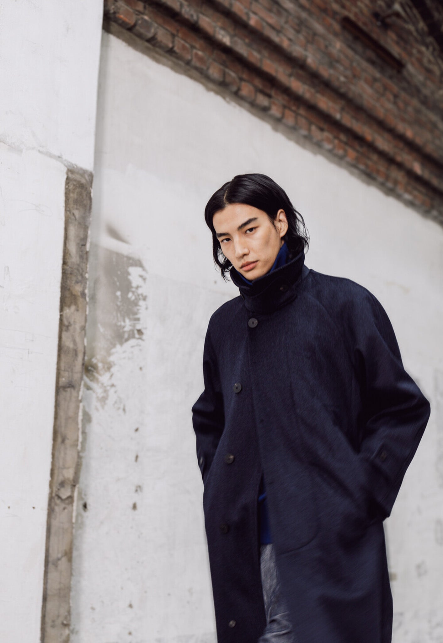 Austria Himalaya Loden Inverted Pleats Balmacaan Coat - Navy