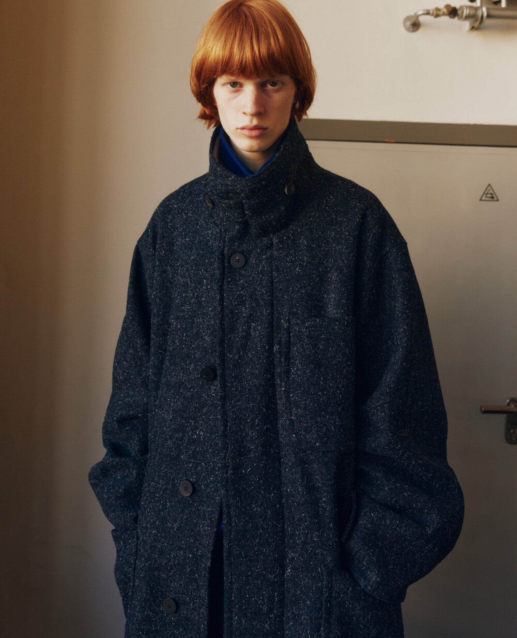 Shearling Trimmed Kemp Melton Half Coat - Navy