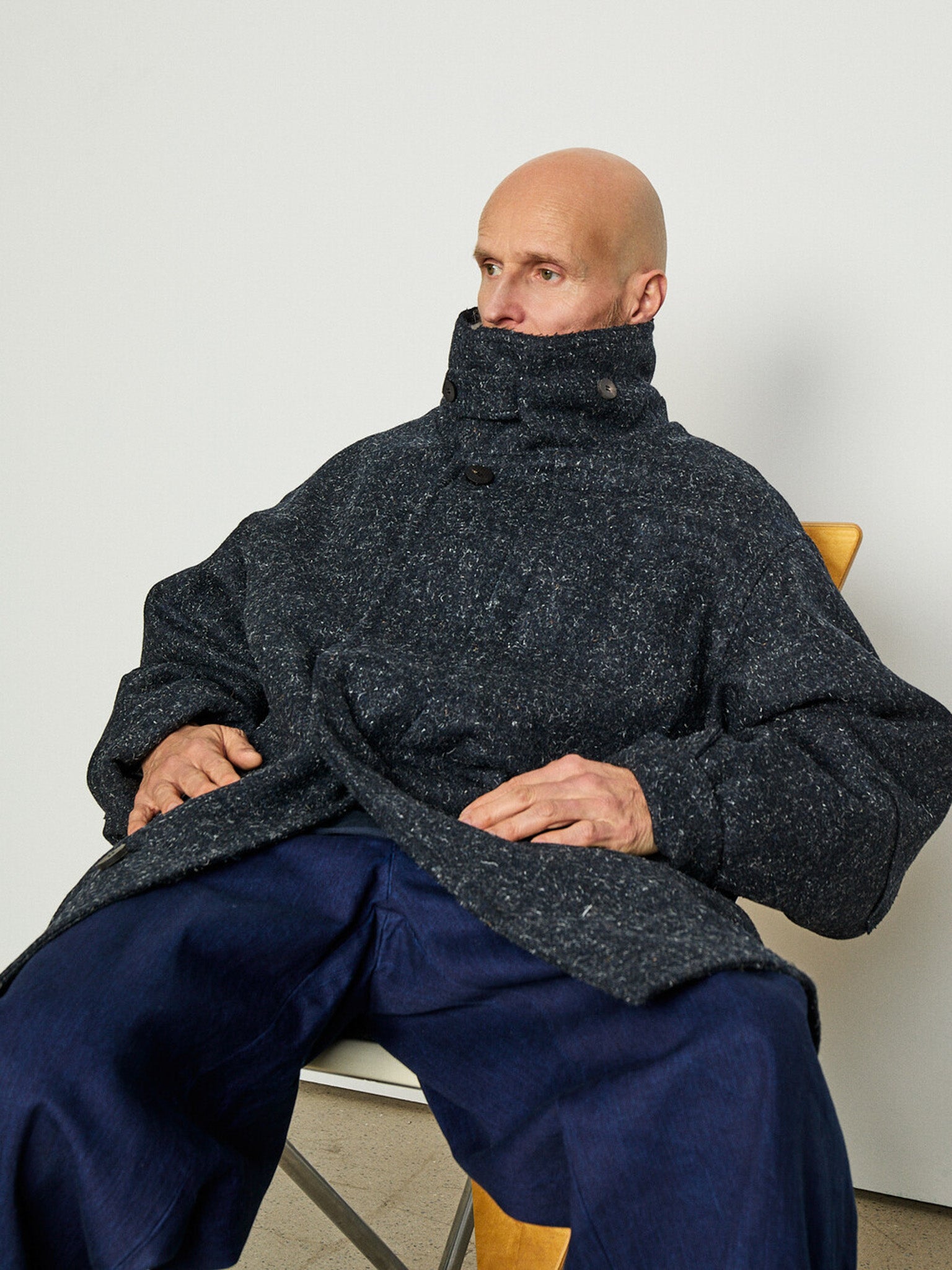 Shearling Trimmed Kemp Melton Half Coat - Navy