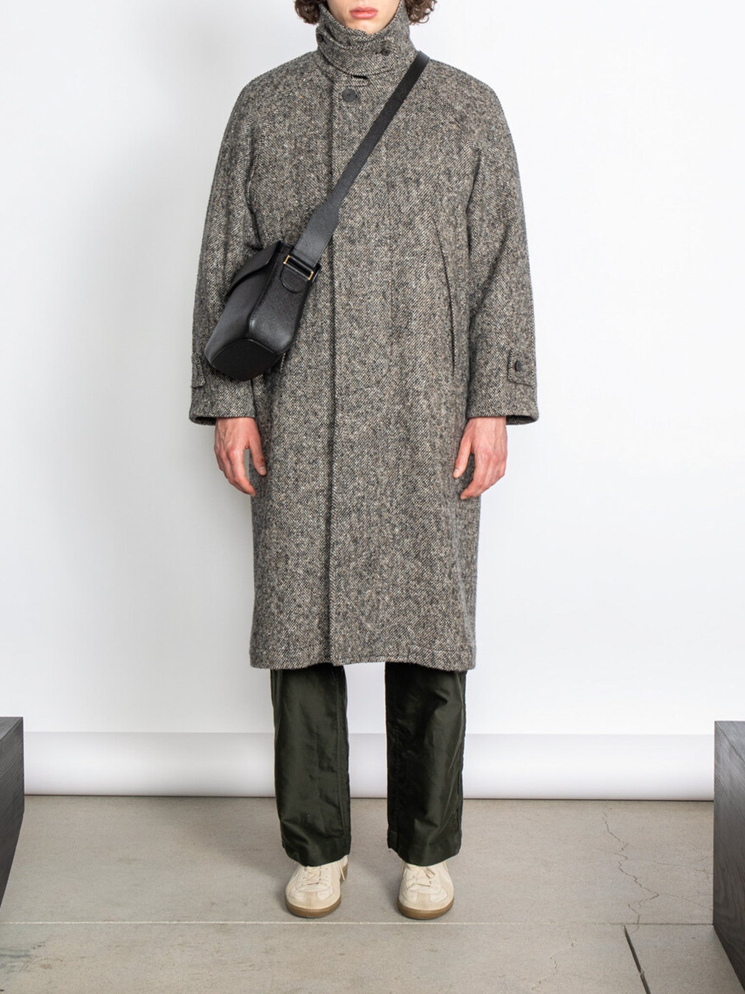 Namu Shop - Document Donegal Tweed Inverted Pleats Balmacaan Coat - Beige