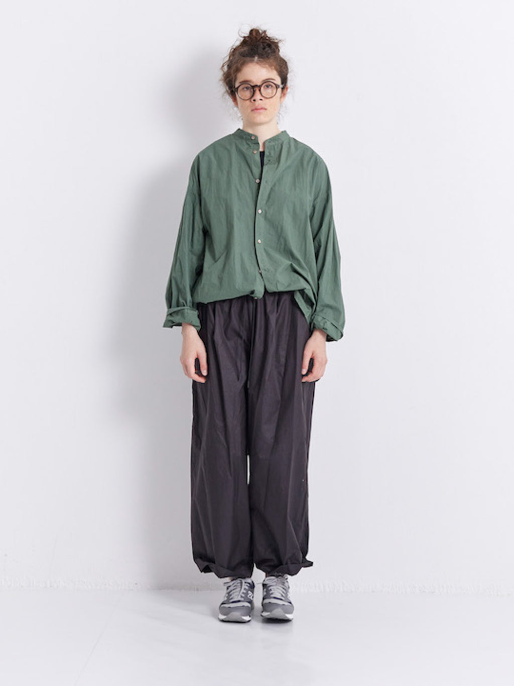 Namu Shop - Veritecoeur Stand Collar Shirt - Green