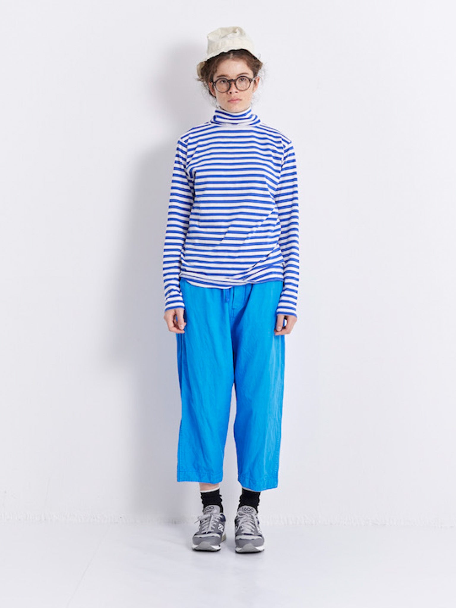 Namu Shop - Veritecoeur T/C Border High Neck Tee - White x Blue