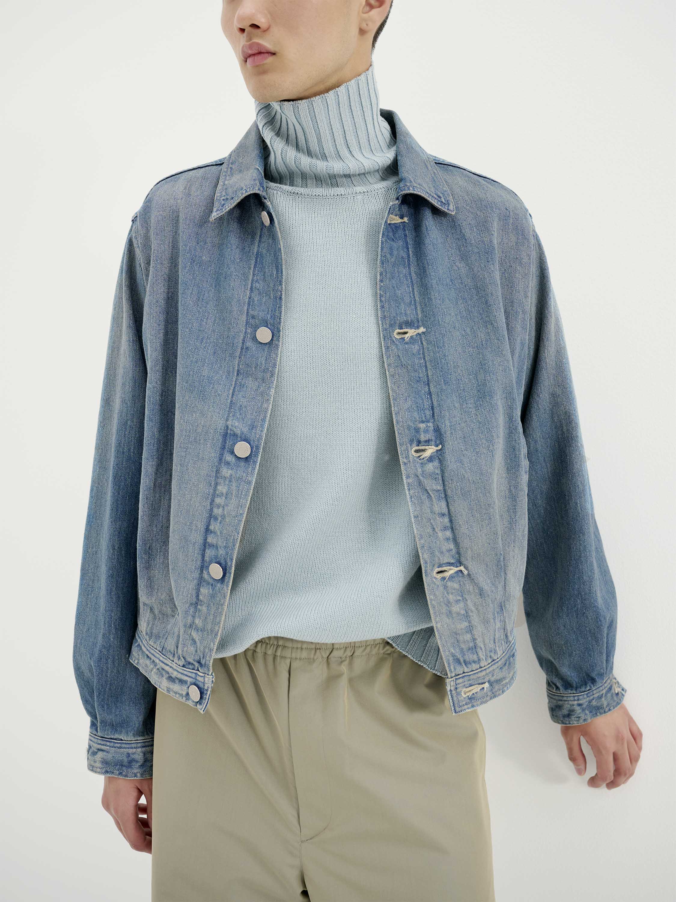 Namu Shop - Auralee Selvedge Faded Light Denim Blouson - Light Indigo