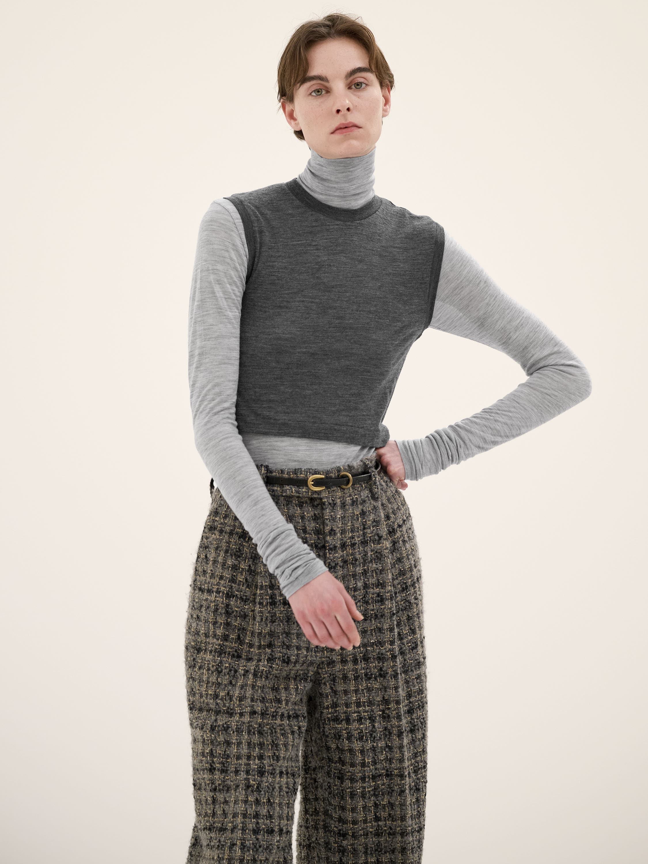 Super Soft Wool Sheer Jersey Short Sleeveless - Charcoal
