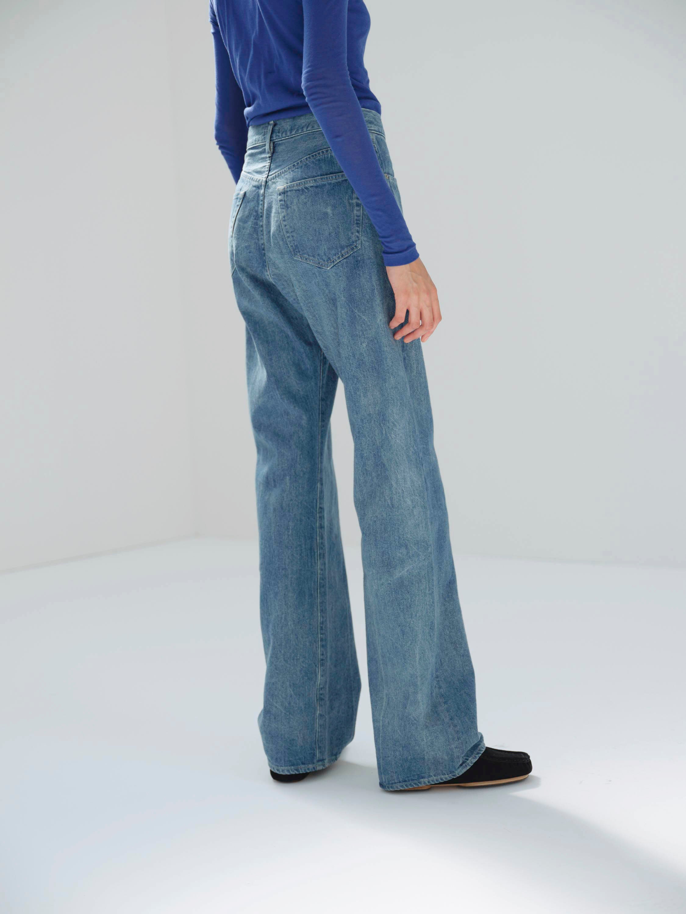 AURALEE SELVEDGE FADED LIGHT DENIM PANTS