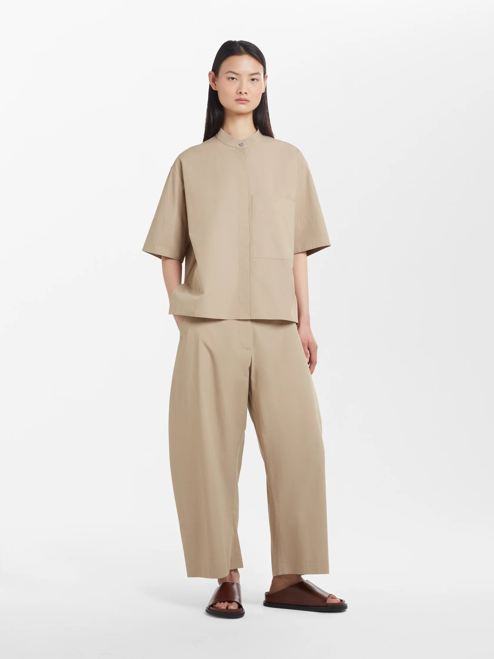 Namu Shop - Studio Nicholson Chalco Powder Cotton Wide Leg Pant - Oyster