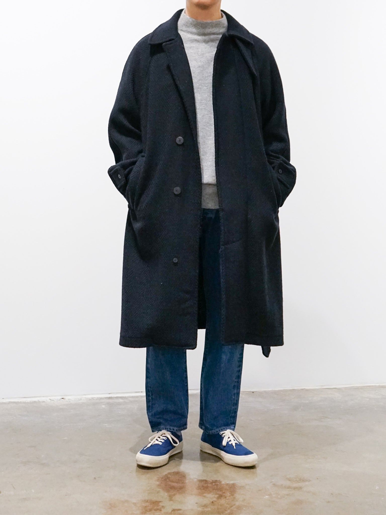 Namu Shop - Document Donegal Tweed Oversized Balmacaan Coat - Navy