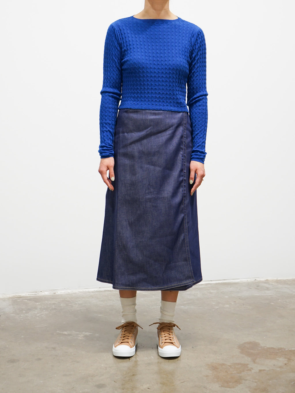 Namu Shop - Auralee Washable Cashmere Silk Cable Knit Pullover - Blue