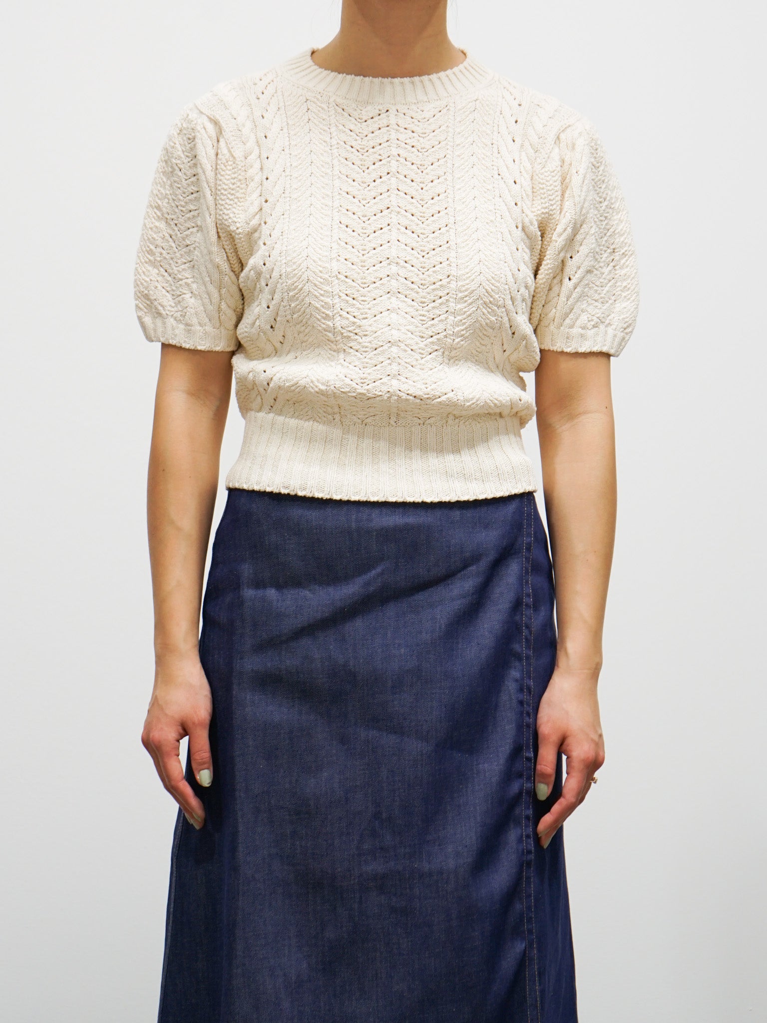 Namu Shop - Unfil Open Work Cable Knit Sweater - Milk