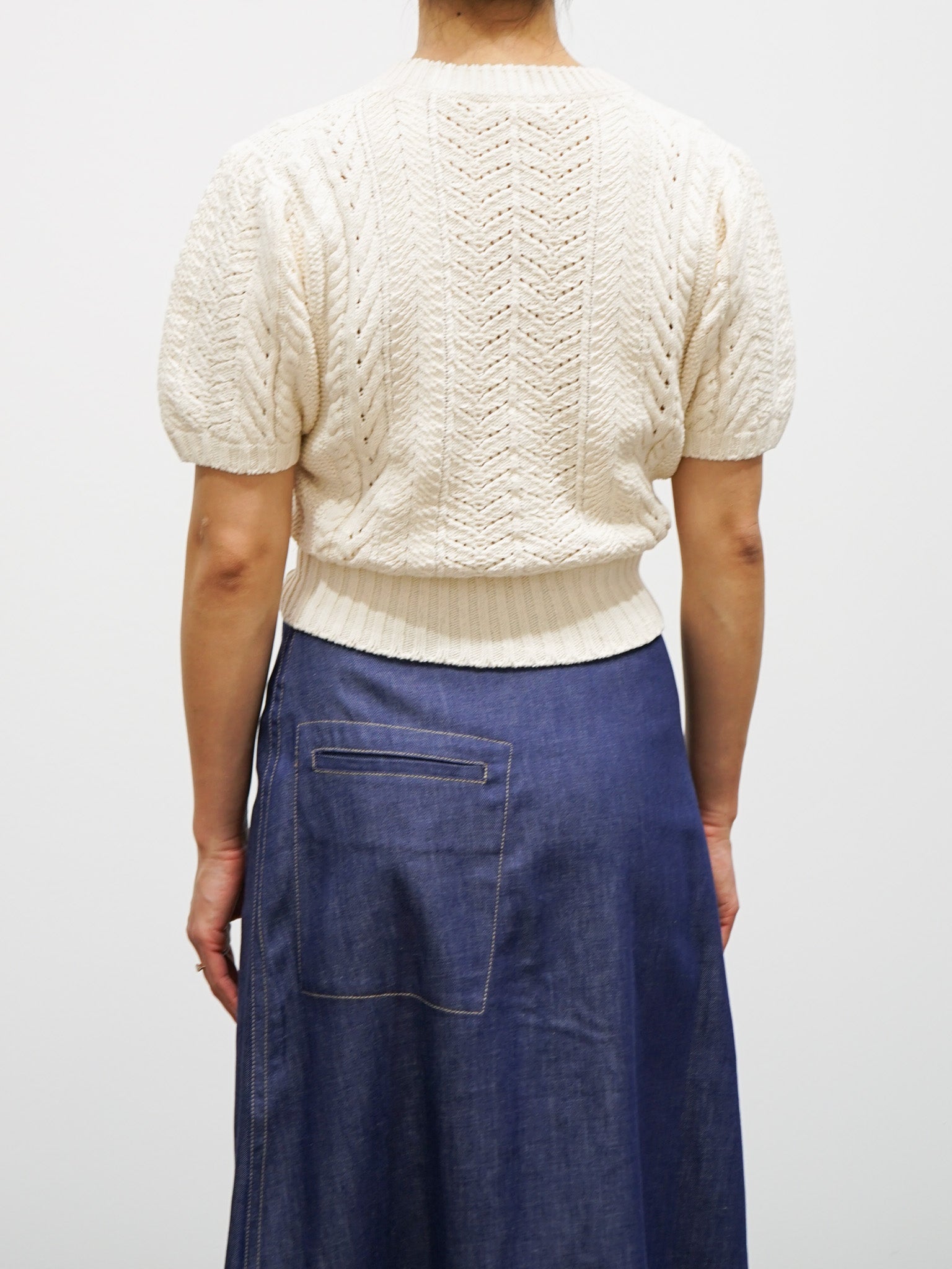 Namu Shop - Unfil Open Work Cable Knit Sweater - Milk