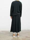 Namu Shop - Unfil Raw Silk Plain Jersey Flared Skirt - Black