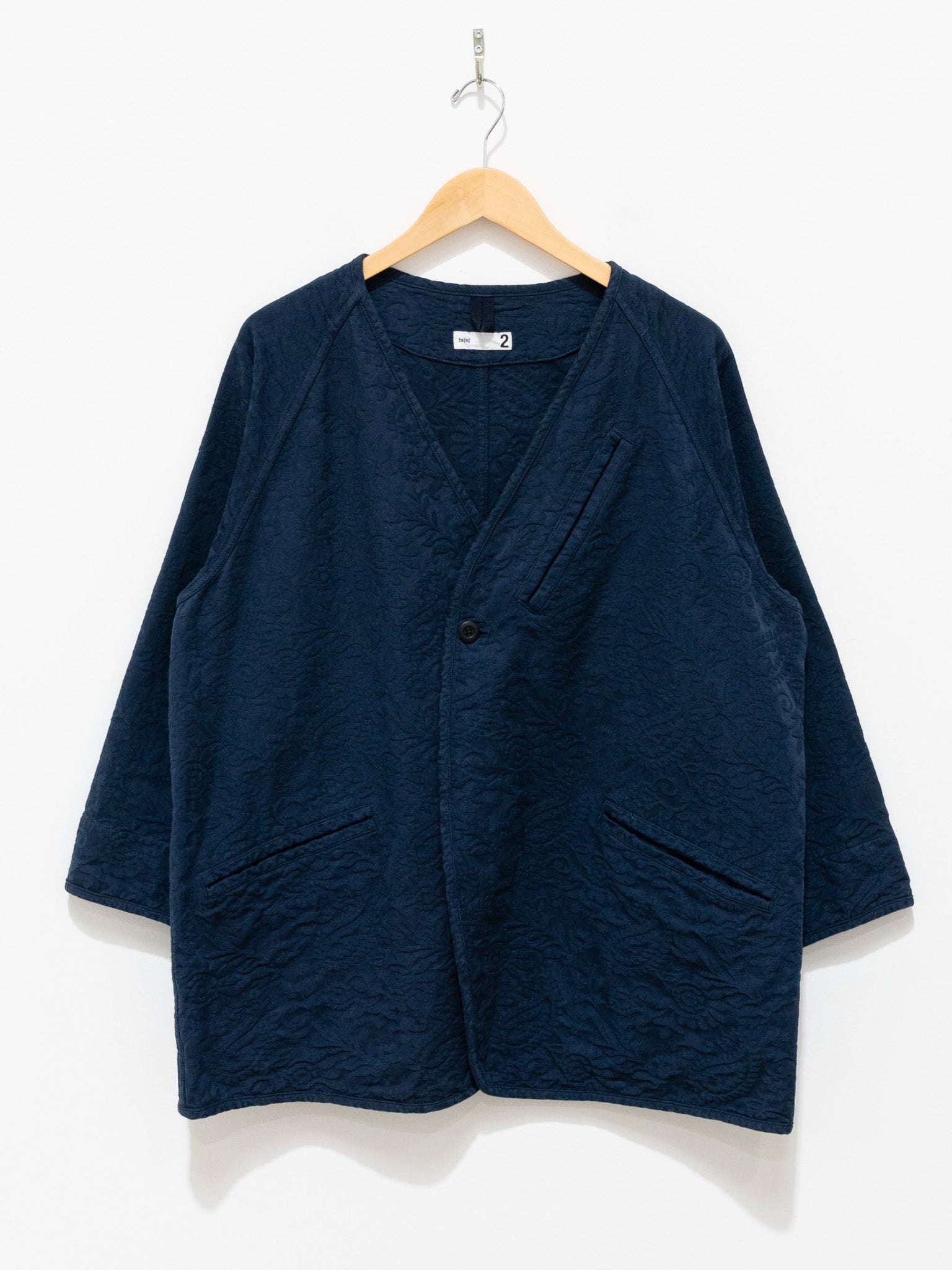 Namu Shop - ts(s) Garment Dye Paisley Collarless Easy Jacket - Navy