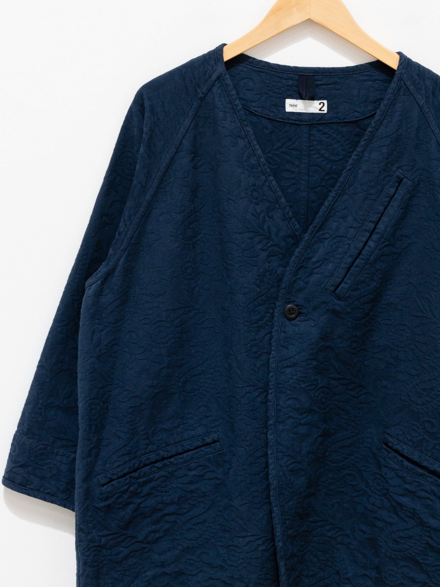 Namu Shop - ts(s) Garment Dye Paisley Collarless Easy Jacket - Navy