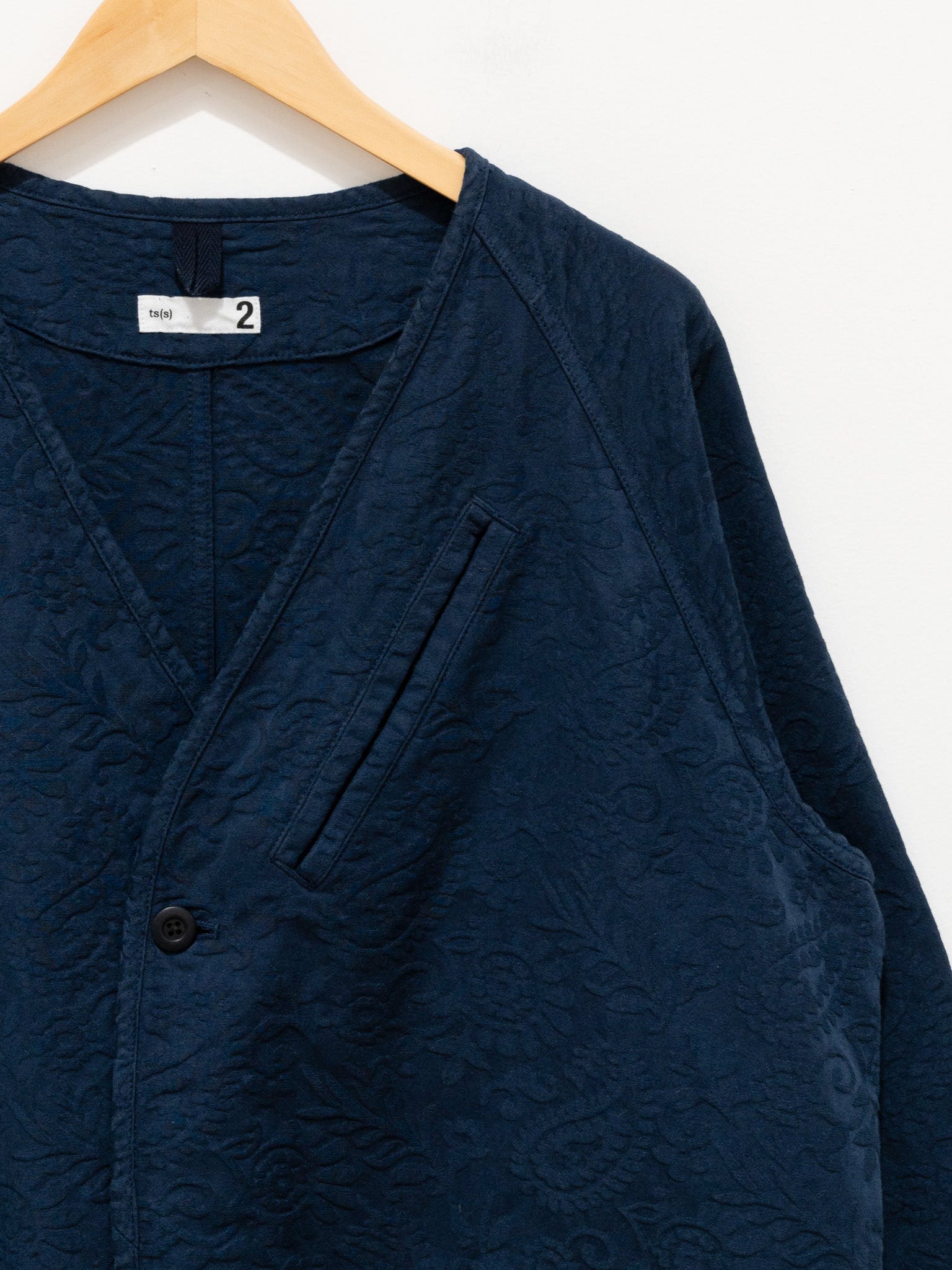 Namu Shop - ts(s) Garment Dye Paisley Collarless Easy Jacket - Navy