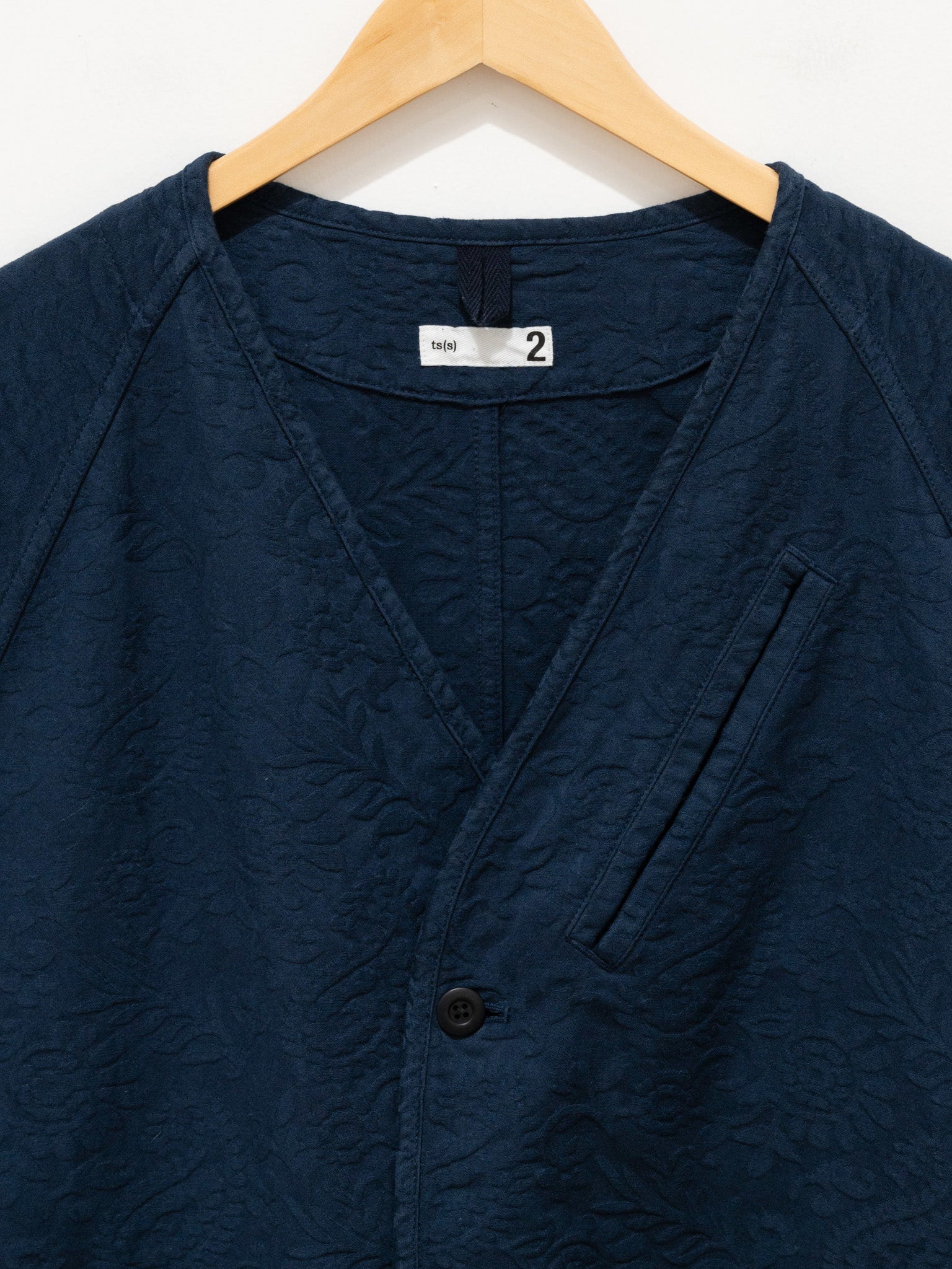 Namu Shop - ts(s) Garment Dye Paisley Collarless Easy Jacket - Navy