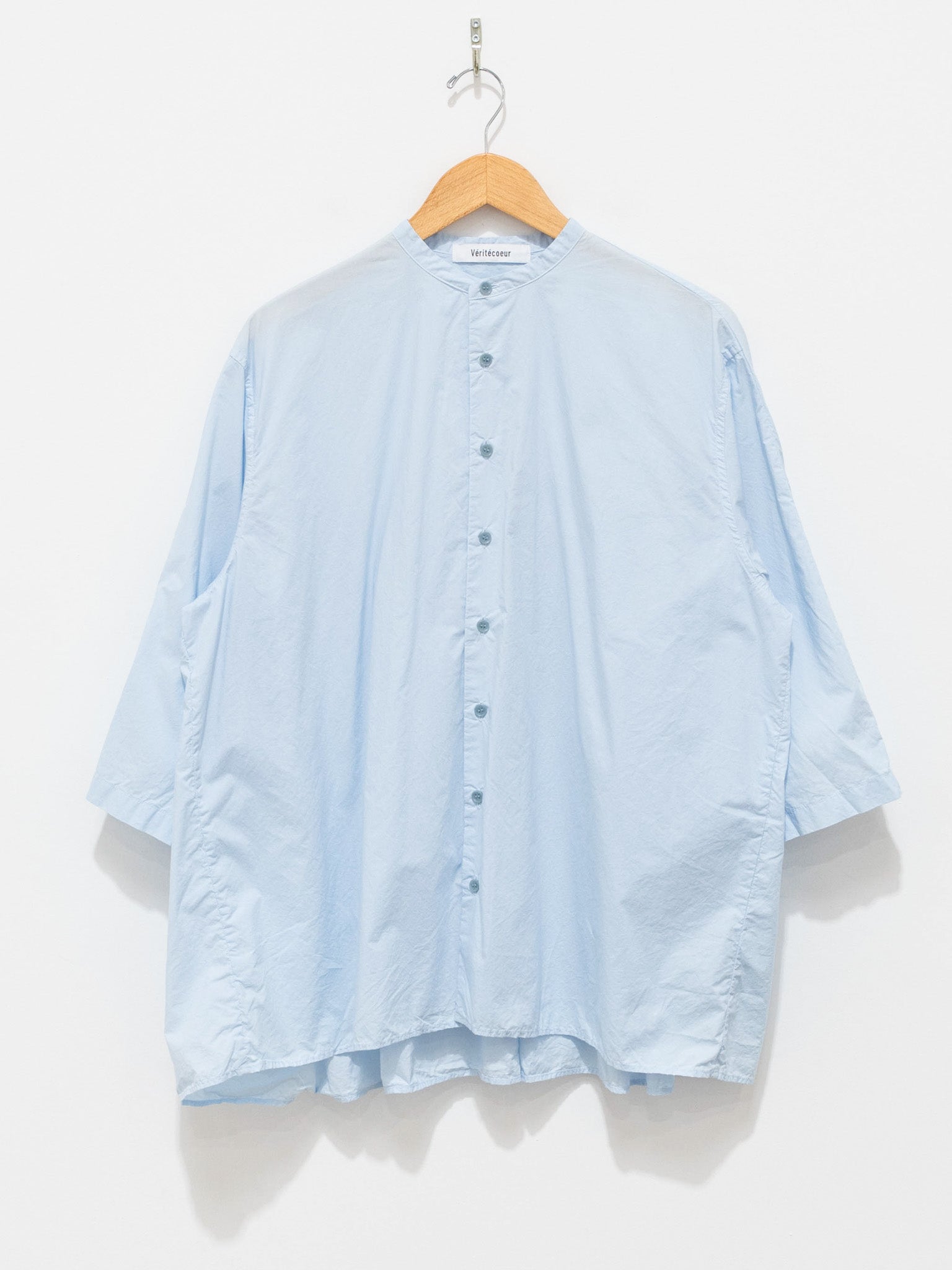 Namu Shop - Veritecoeur Band Collar Gather Back Shirt - Blue