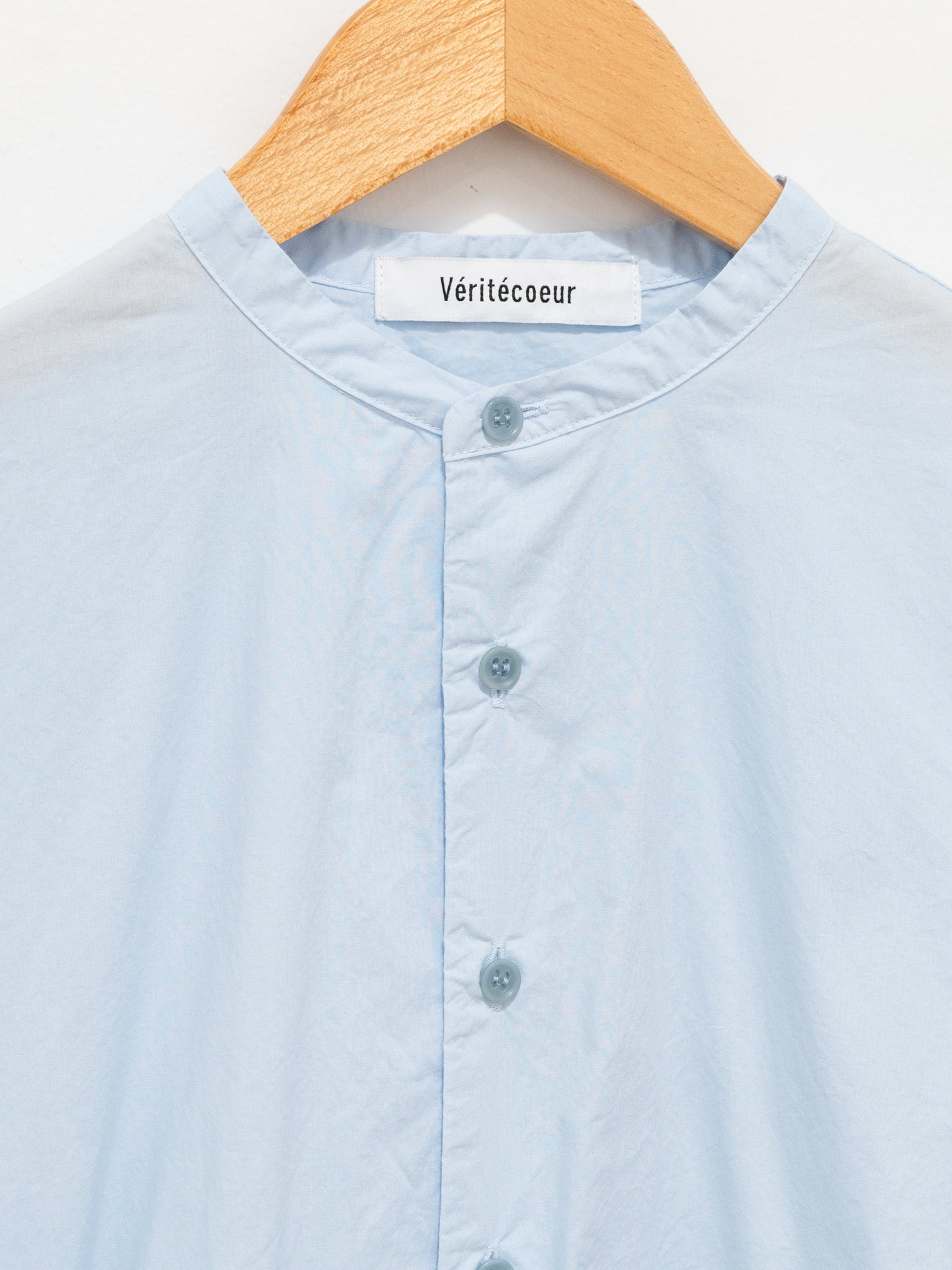 Namu Shop - Veritecoeur Band Collar Gather Back Shirt - Blue