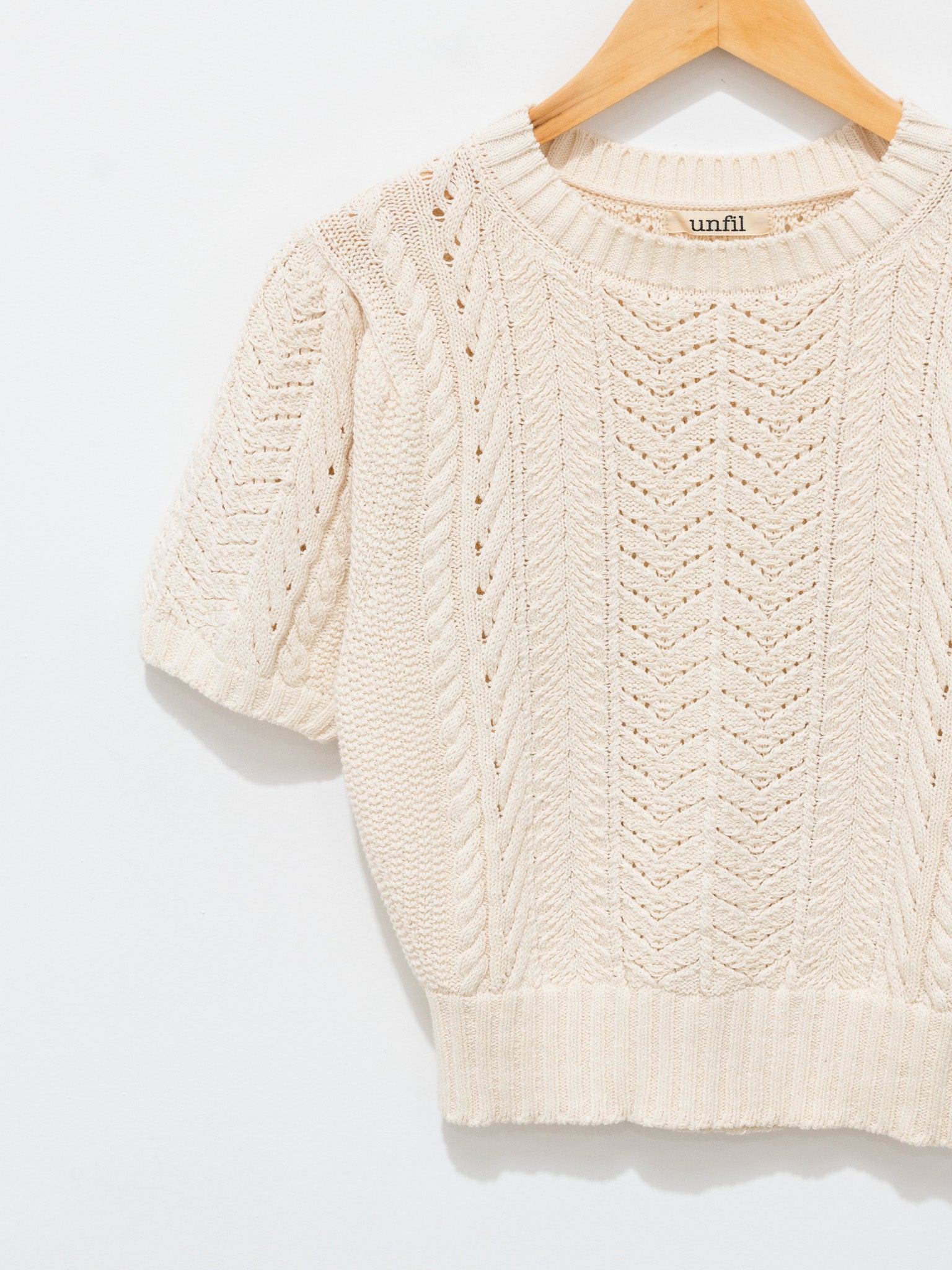 Namu Shop - Unfil Open Work Cable Knit Sweater - Milk