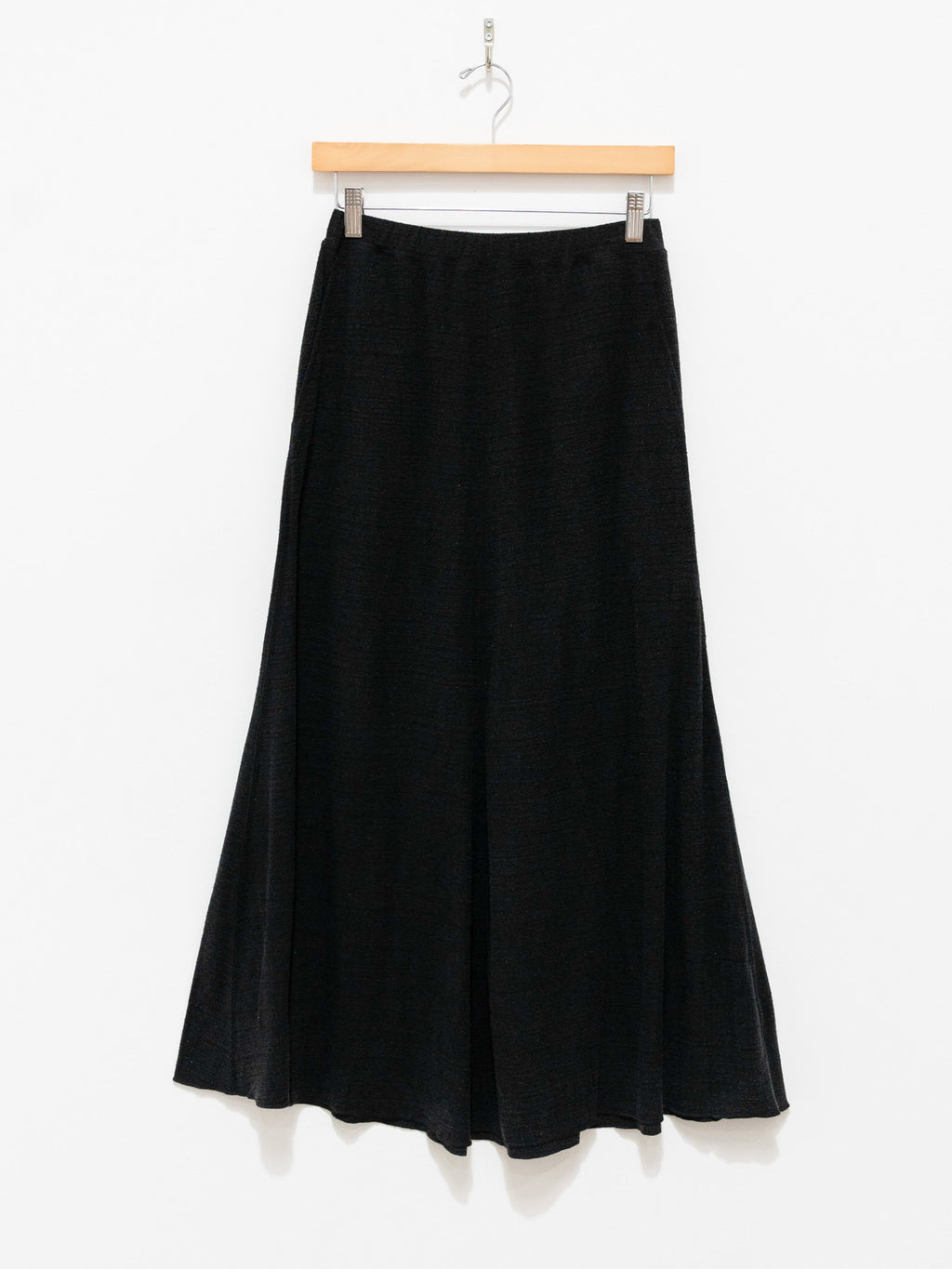 Namu Shop - Unfil Raw Silk Plain Jersey Flared Skirt - Black