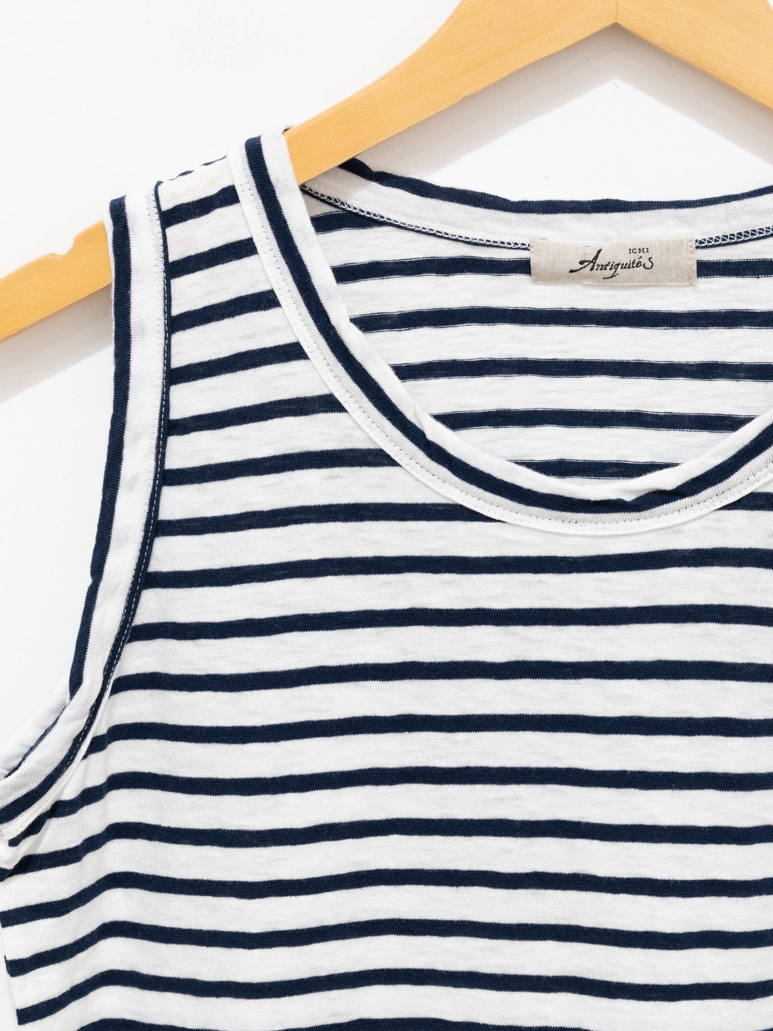 Namu Shop - Ichi Antiquites Cotton Border Tank Top - White x Dark Navy