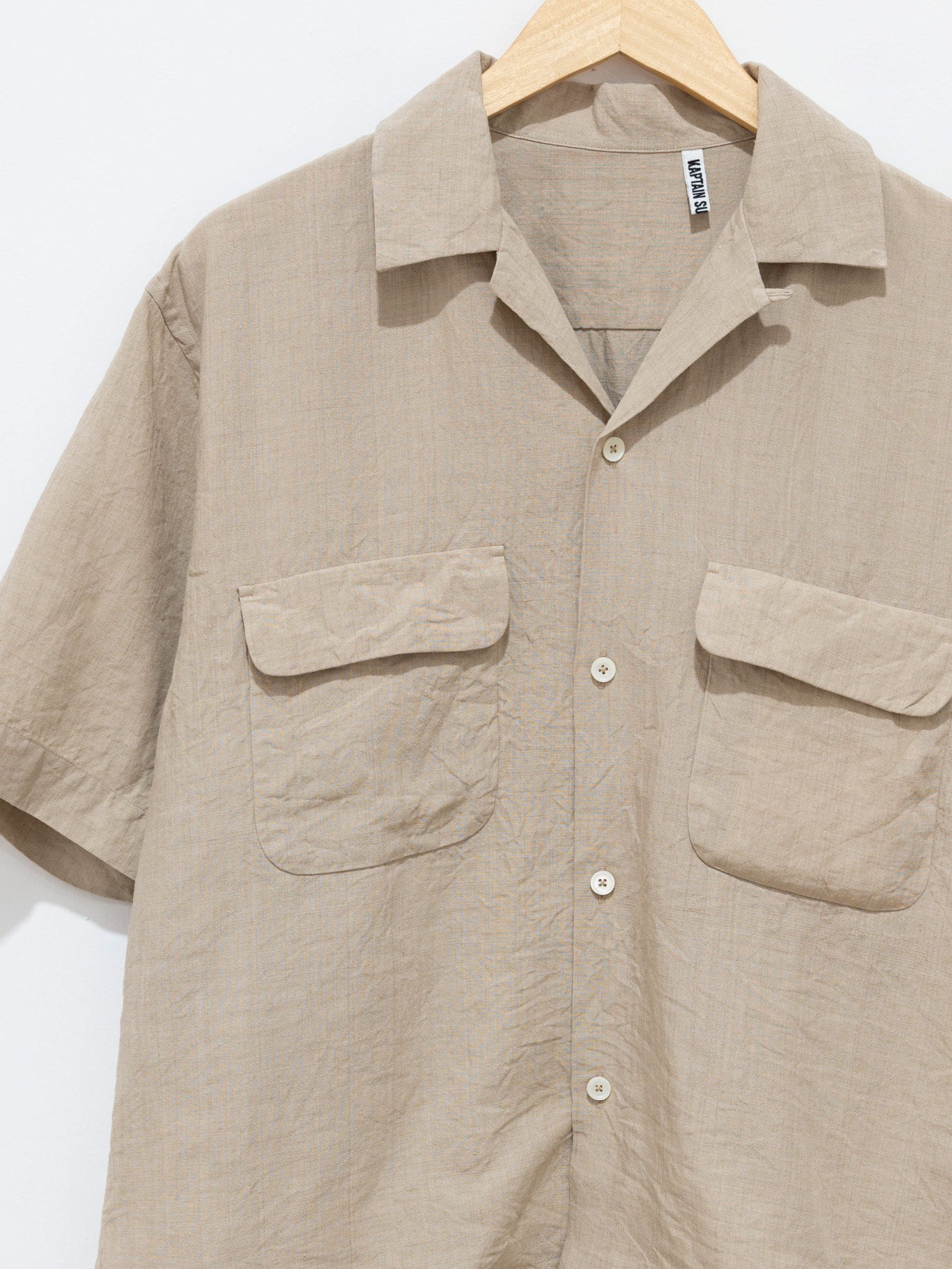 Namu Shop - Kaptain Sunshine Linen Silk Open Collar Shirt - Natural