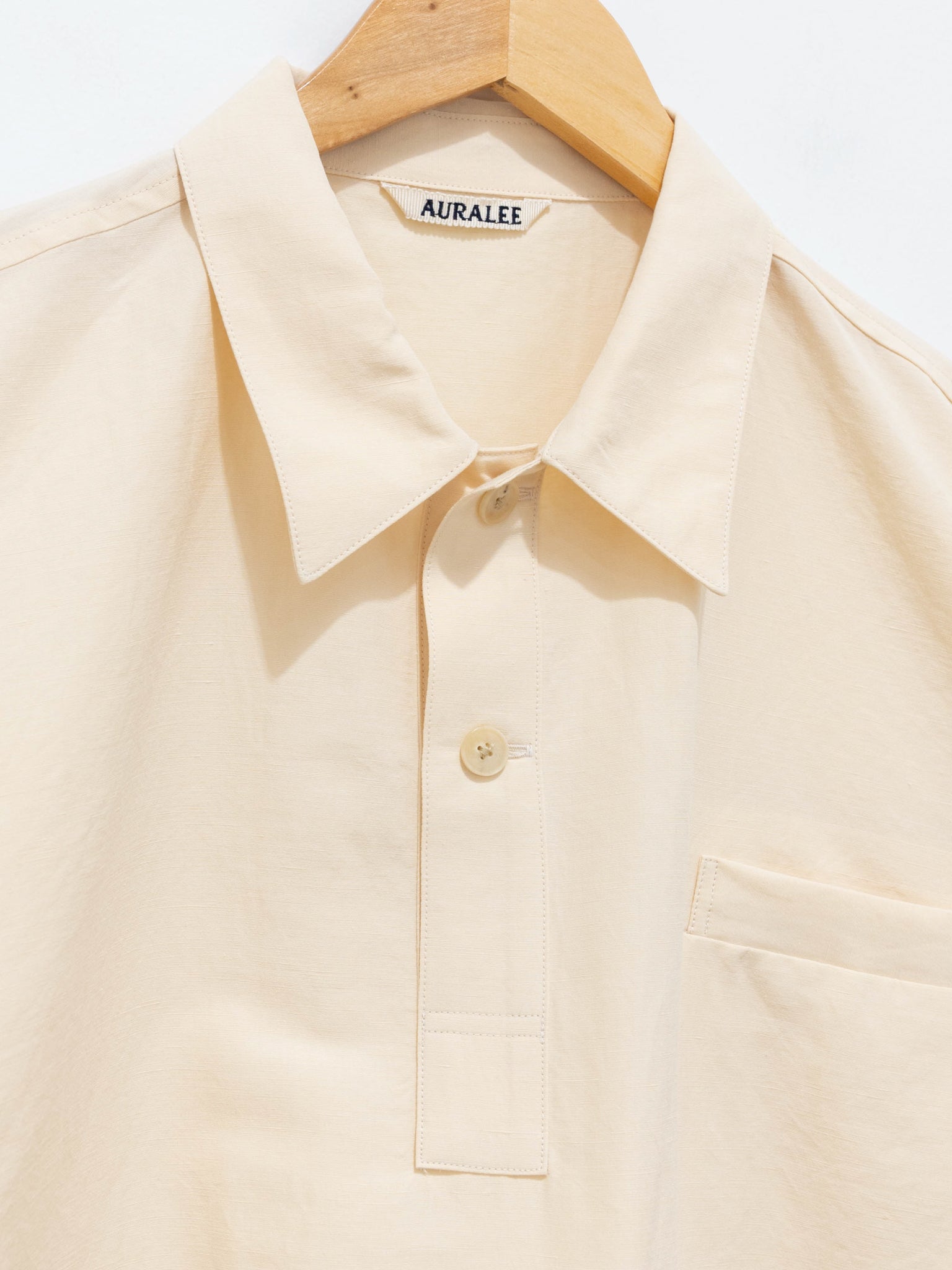 Namu Shop - Auralee High Density Finx Linen Weather Half Sleeve Shirt - Ecru