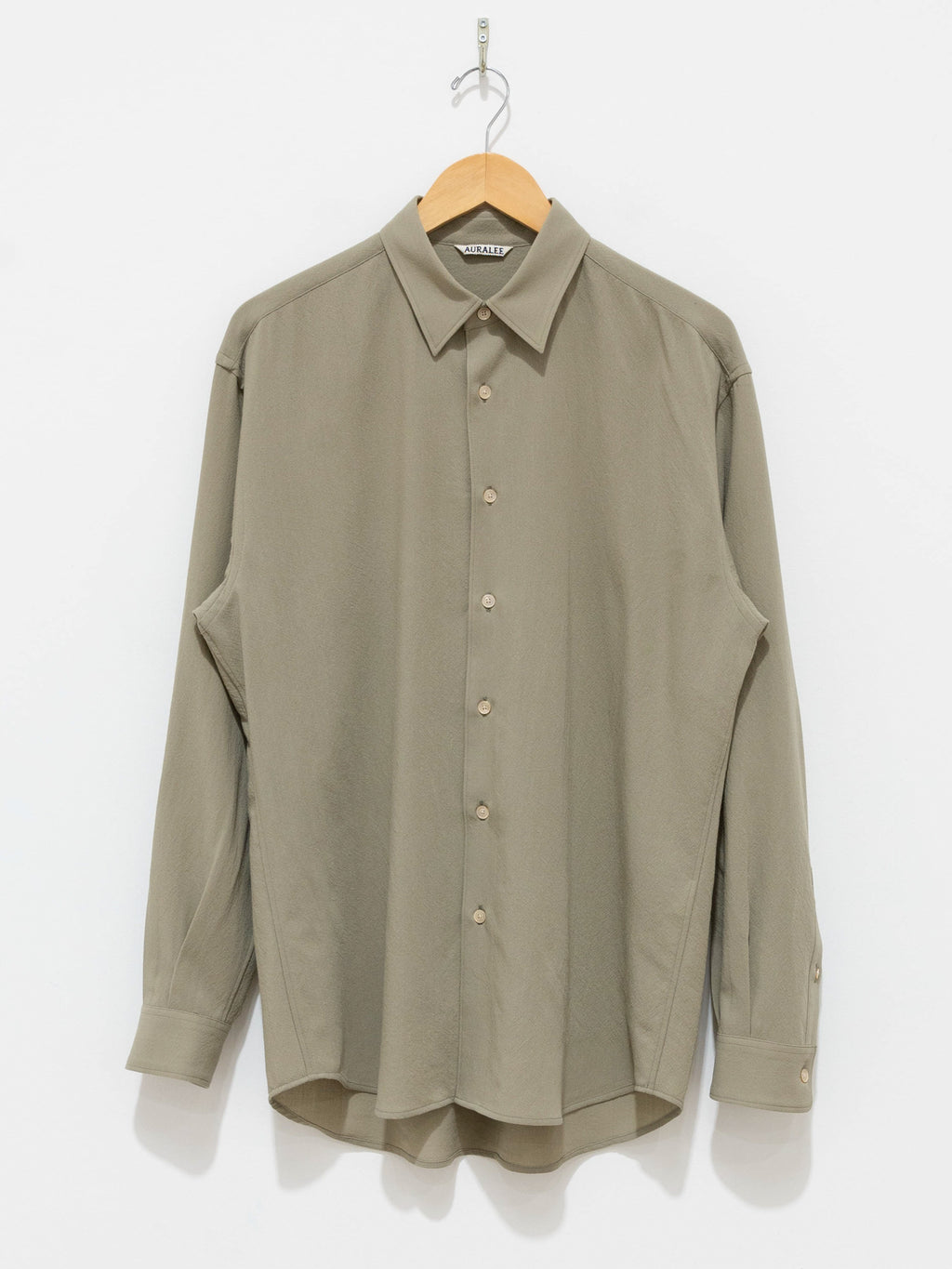 Namu Shop - Auralee Hard Twist Wool Viyella Shirt - Light Khaki