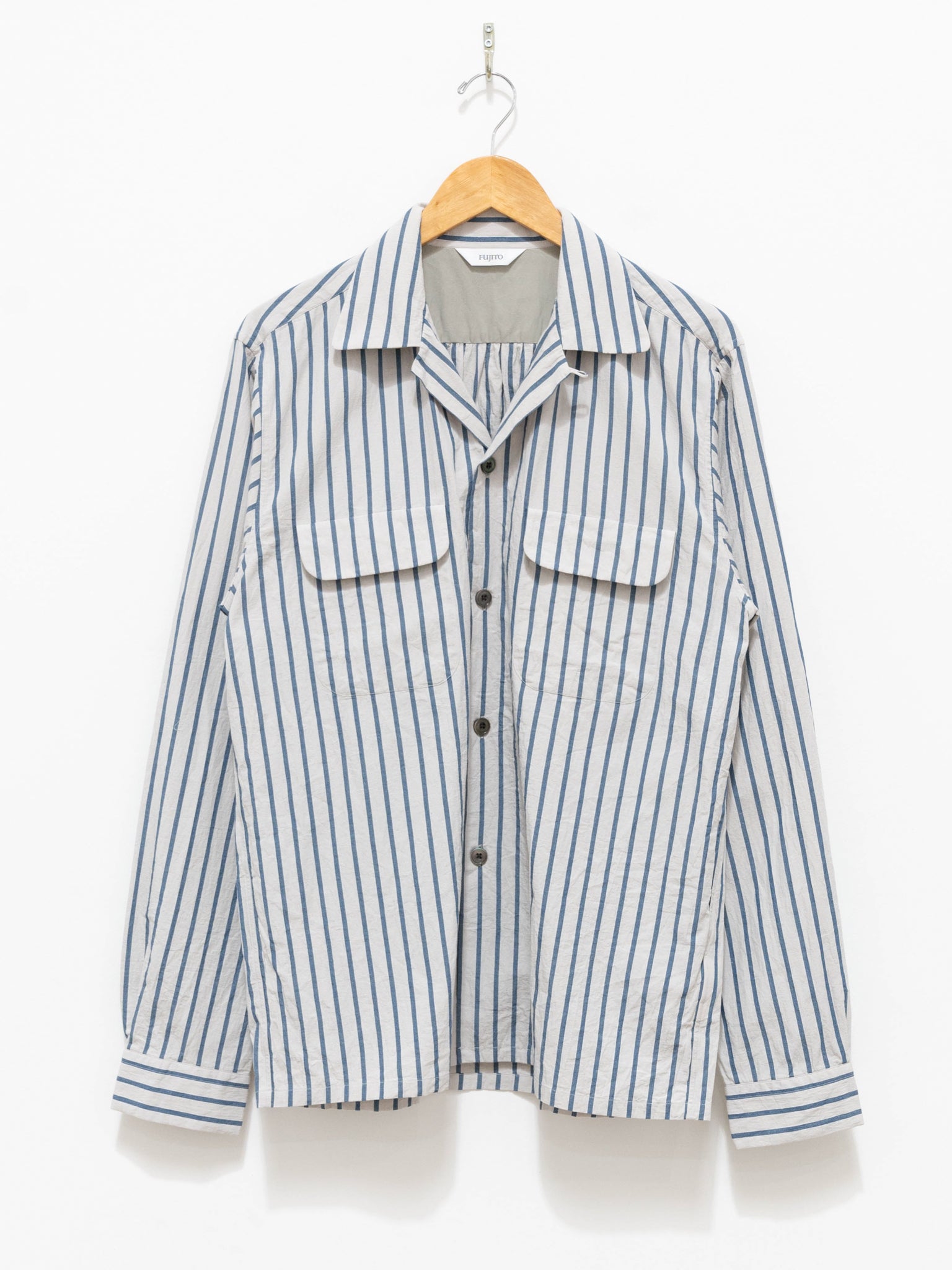 Namu Shop - Fujito Open Collar Shirt - Blue Stripe