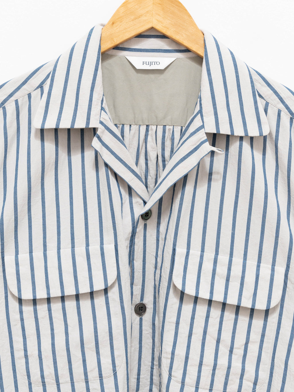 Namu Shop - Fujito Open Collar Shirt - Blue Stripe