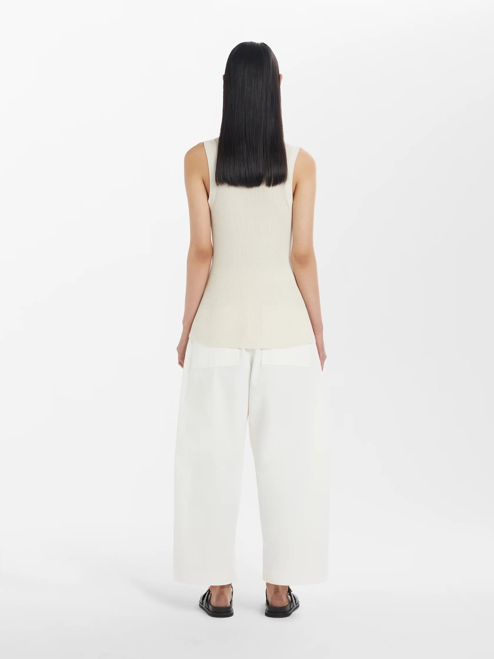Namu Shop - Studio Nicholson Rakko Fine Crepe Cotton Knit Tank - Oyster