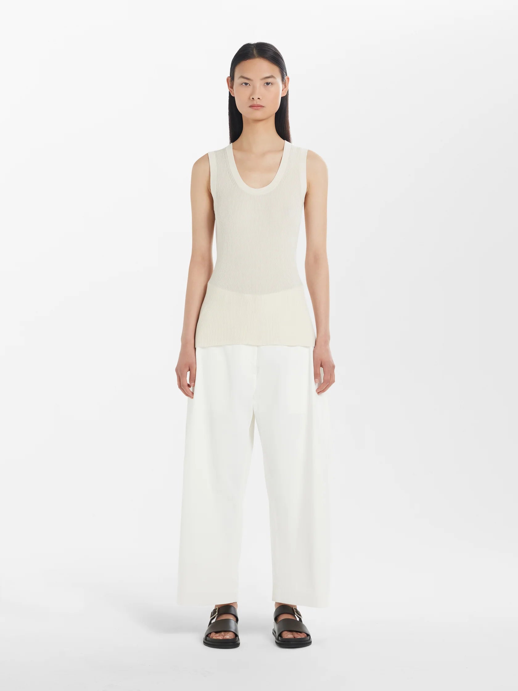 Namu Shop - Studio Nicholson Rakko Fine Crepe Cotton Knit Tank - Oyster