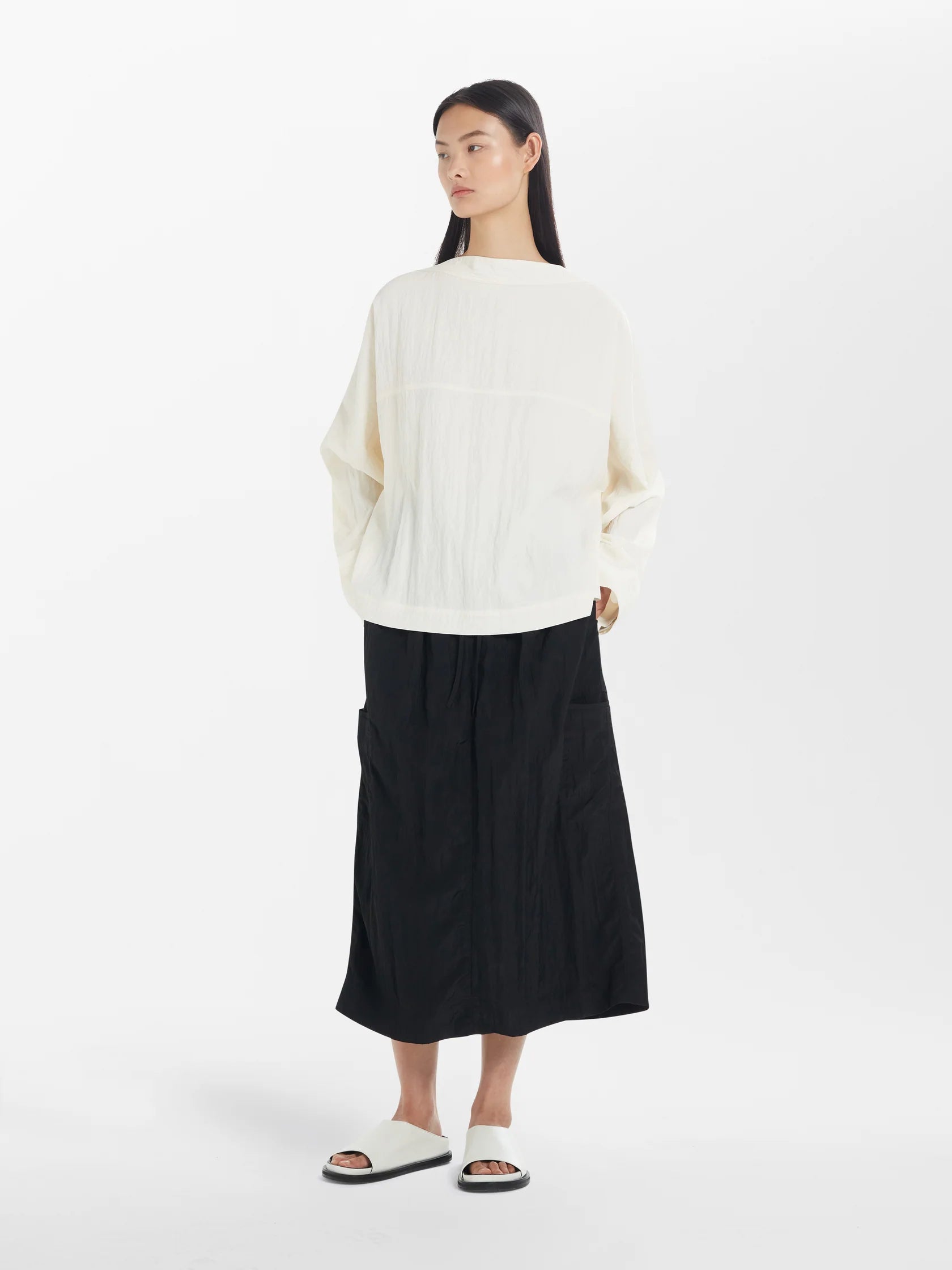 Namu Shop - Studio Nicholson Soledad Textured Viscose Drawstring Skirt - Black