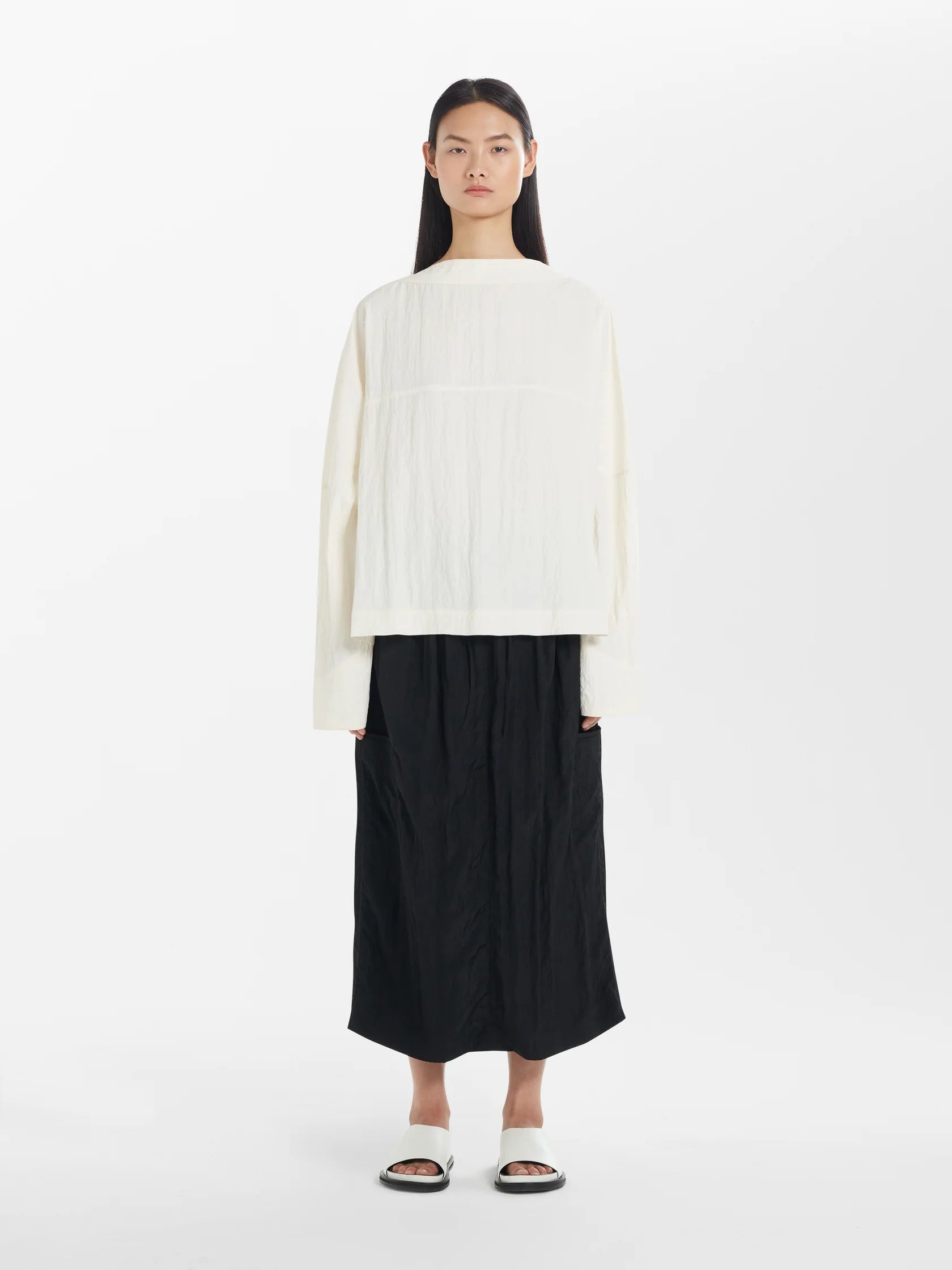 Namu Shop - Studio Nicholson Soledad Textured Viscose Drawstring Skirt - Black
