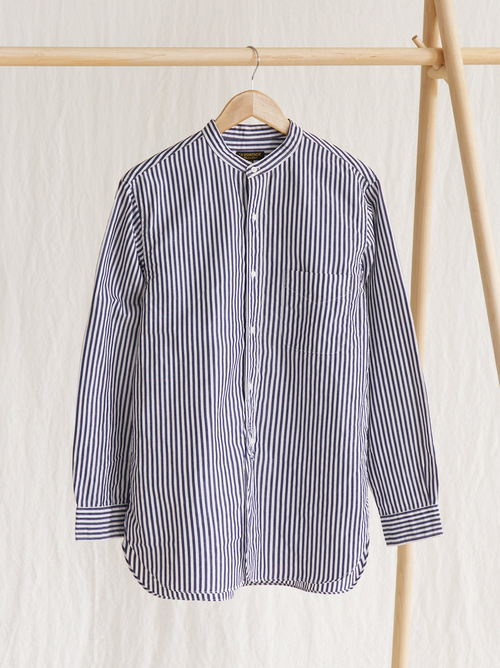 Namu Shop - A Vontade Banded Collar Shirt - Navy Stripe