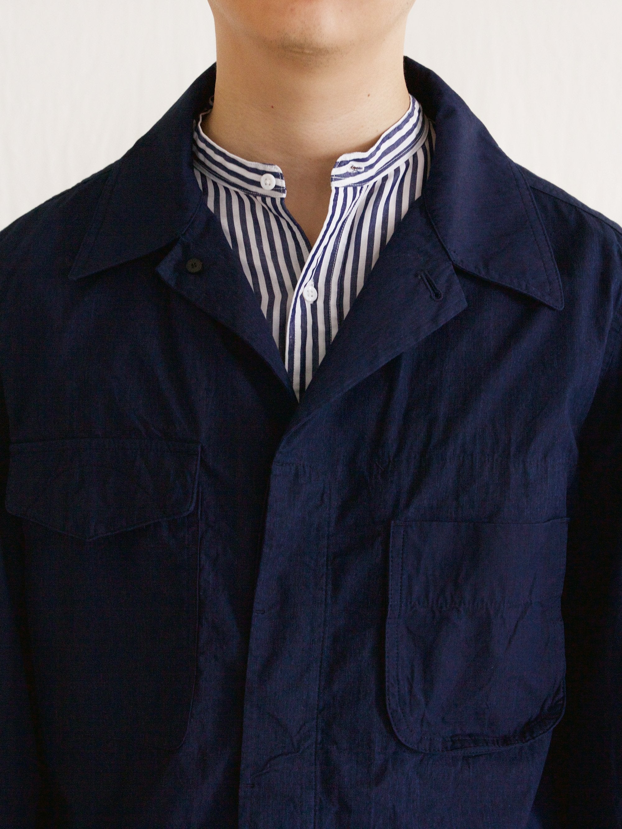 Namu Shop - A Vontade Banded Collar Shirt - Navy Stripe