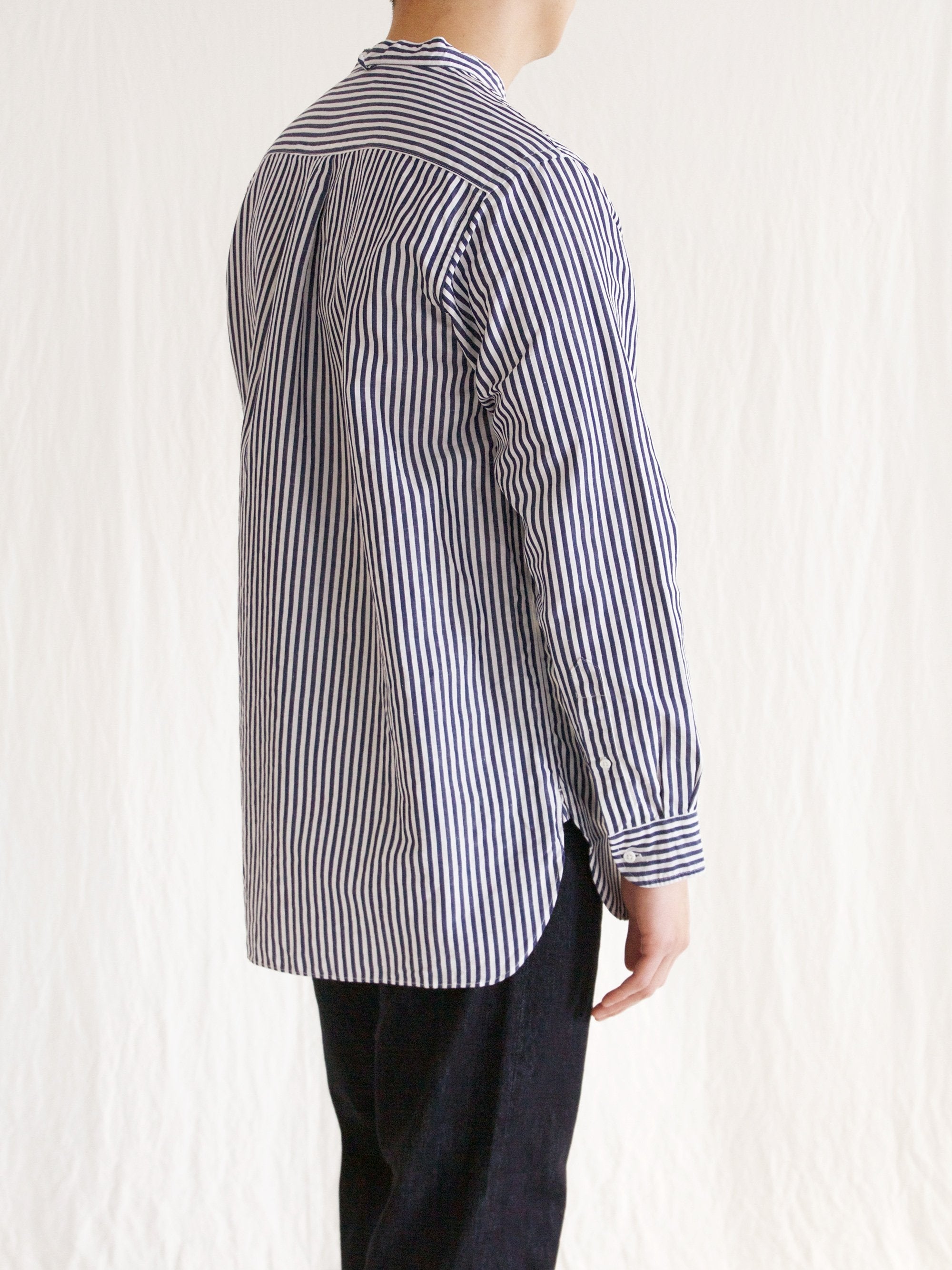 Namu Shop - A Vontade Banded Collar Shirt - Navy Stripe