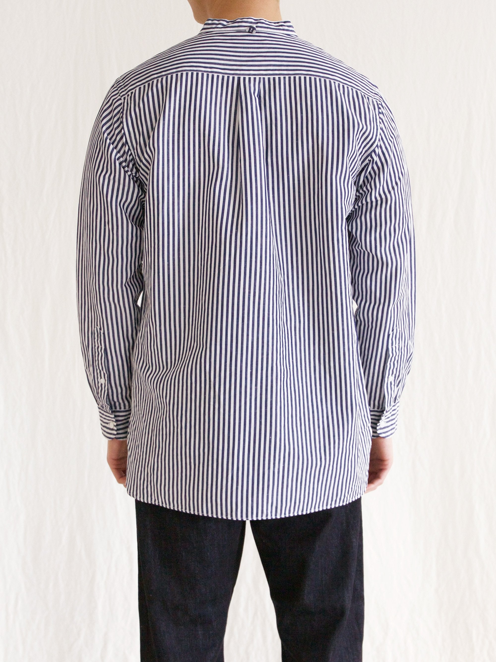 Namu Shop - A Vontade Banded Collar Shirt - Navy Stripe