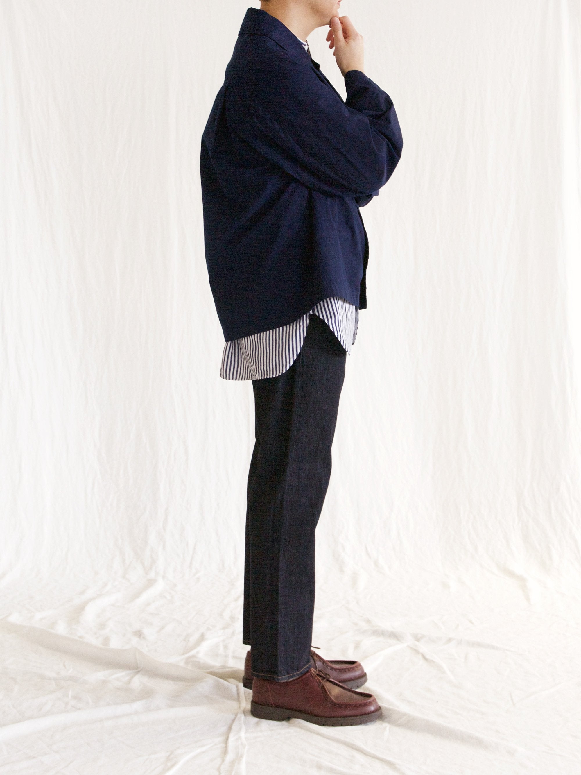 Namu Shop - A Vontade Banded Collar Shirt - Navy Stripe