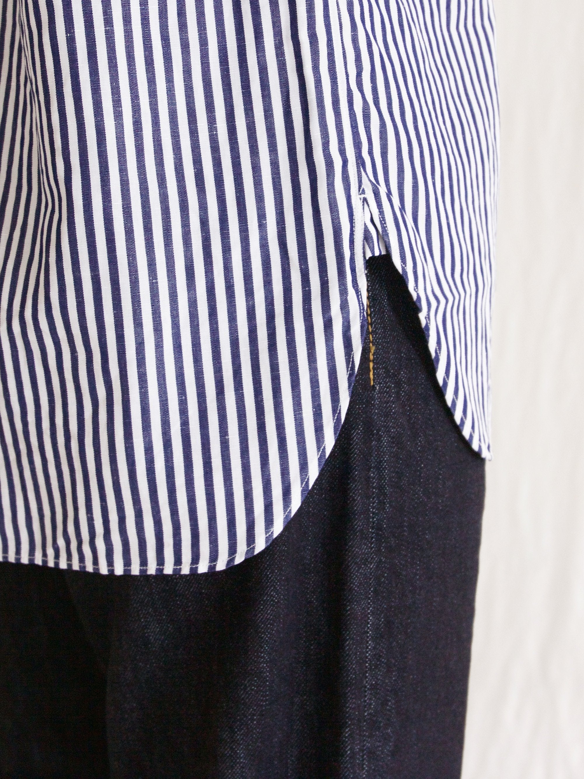 Namu Shop - A Vontade Banded Collar Shirt - Navy Stripe