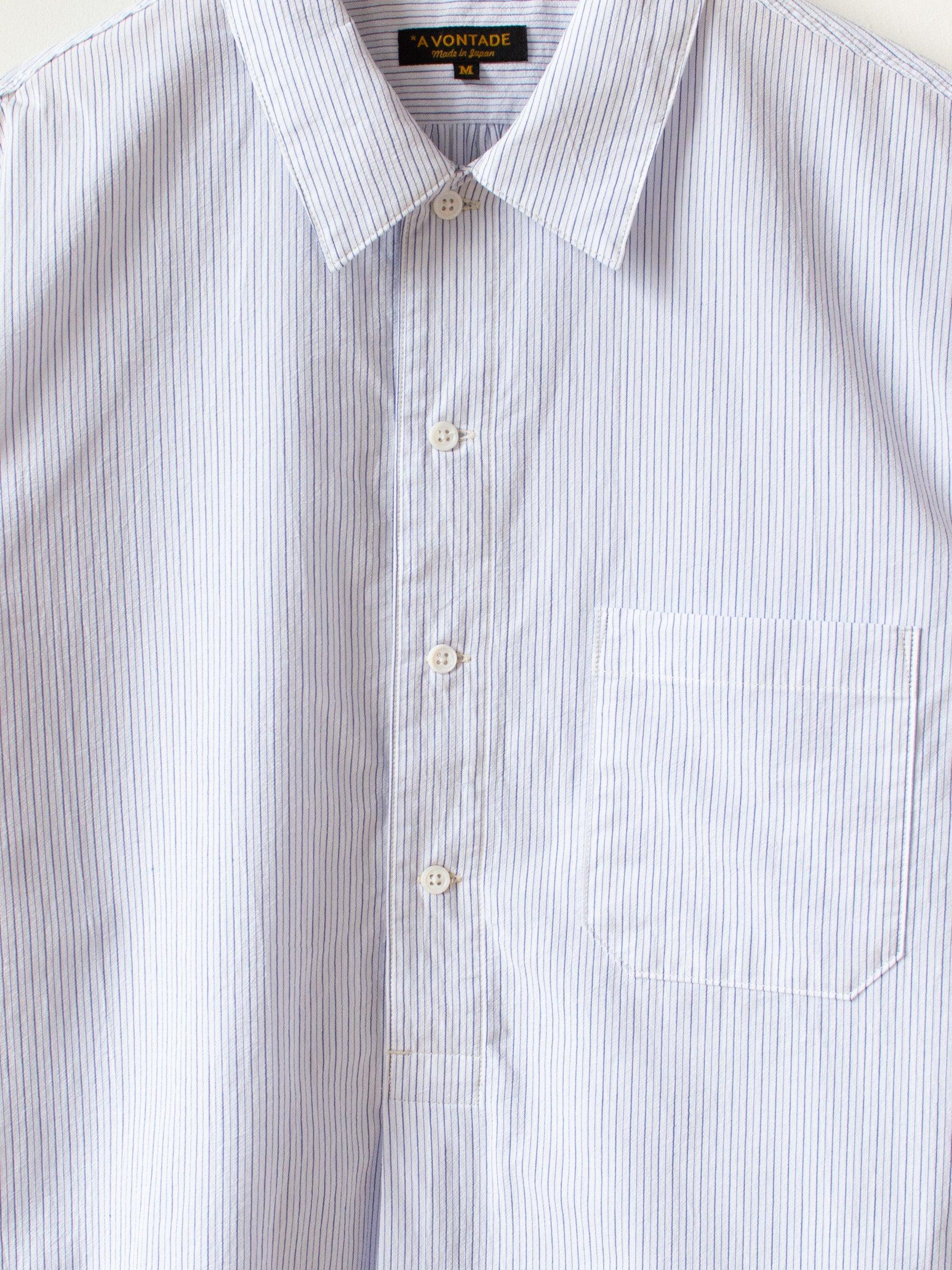 Namu Shop - A Vontade Seersucker Pullover Shirt - Blue Stripe