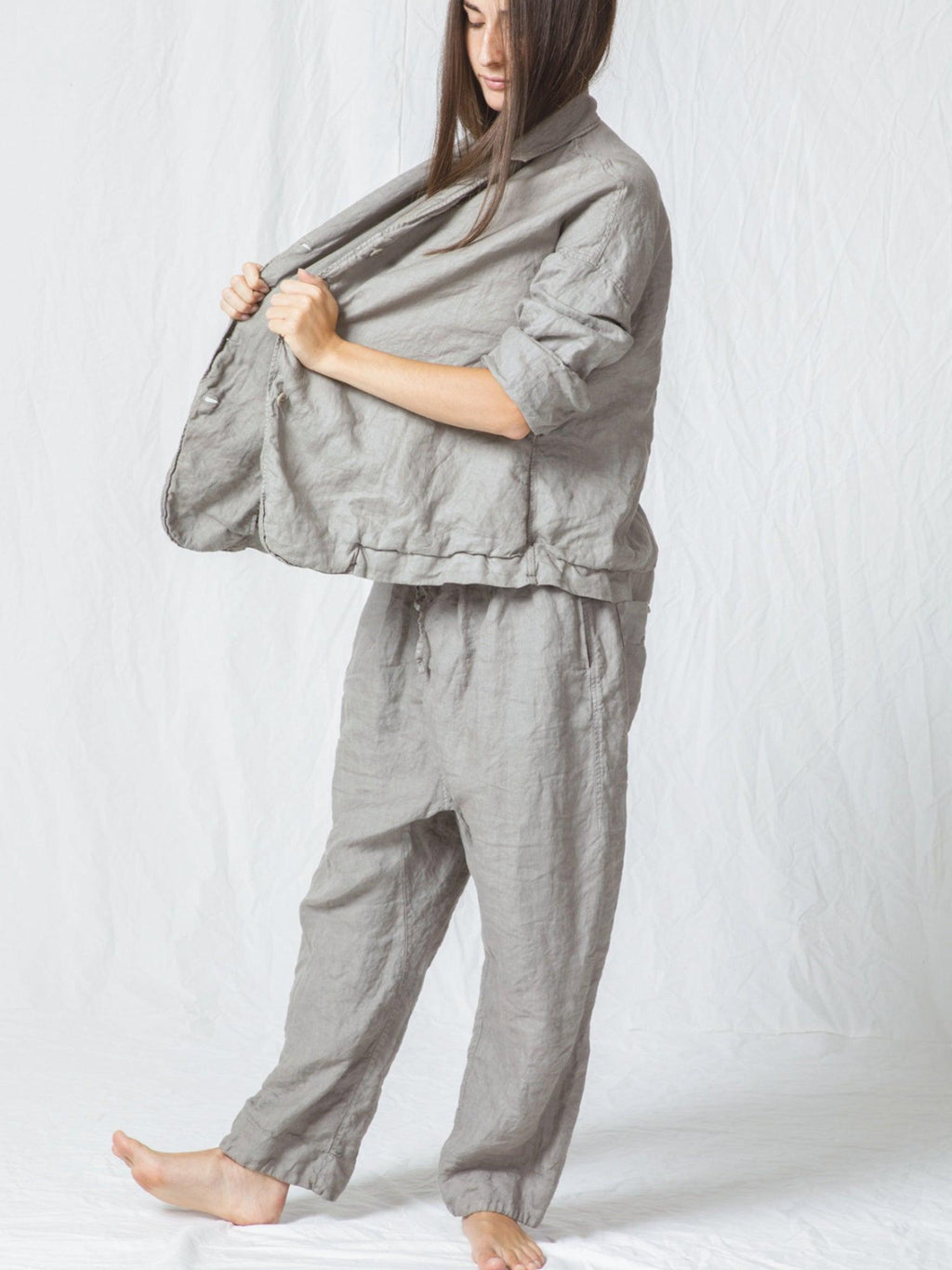 Namu Shop - Album di Famiglia Linen Loose Blazer - Stone Gray