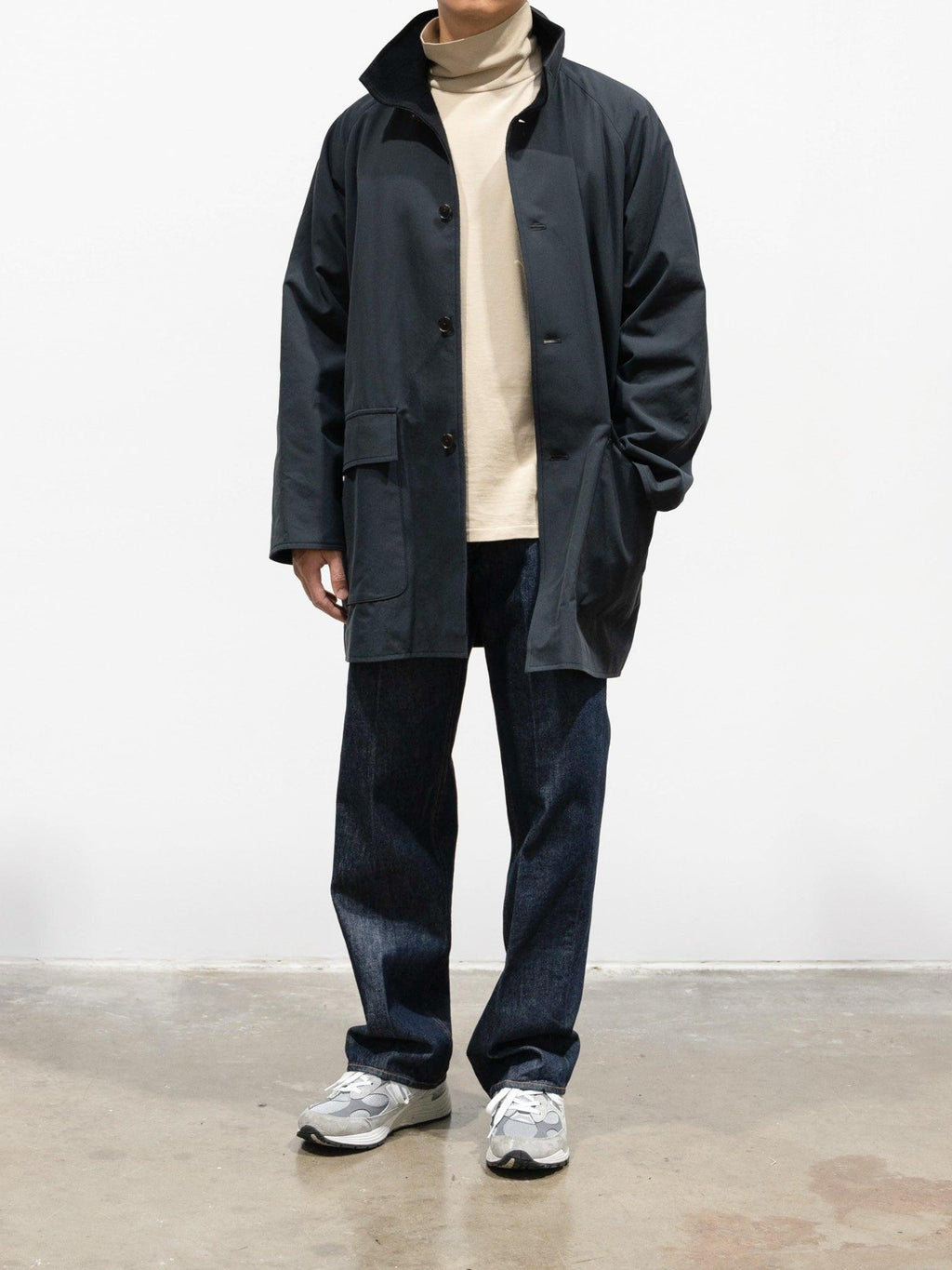 Namu Shop - Auralee Finx Hard Twist Gabardine Blouson Coat - Ink Black Chambray