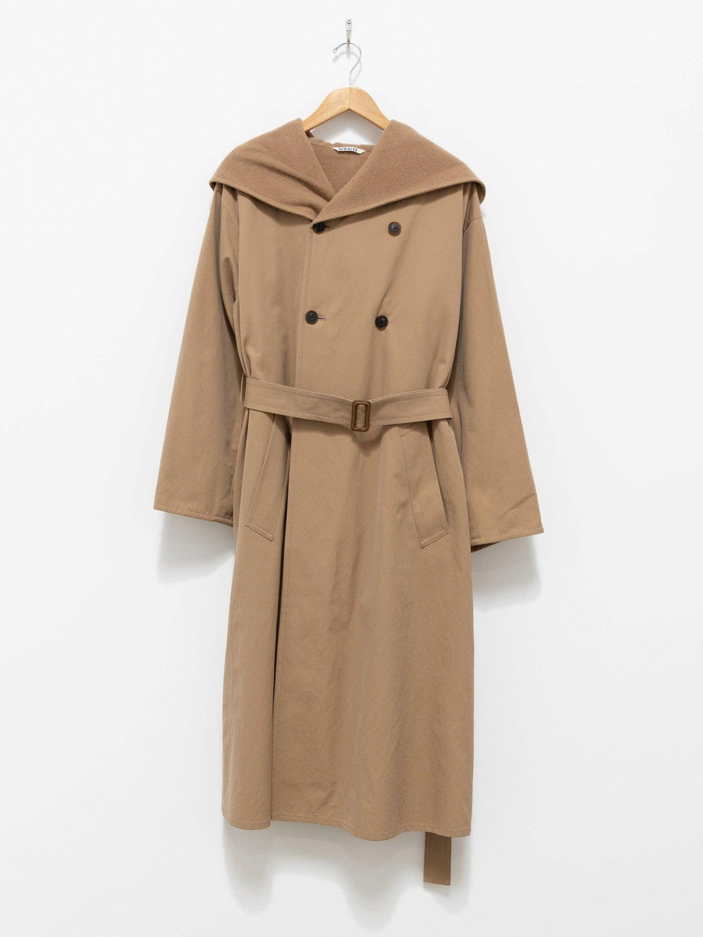 Namu Shop - Auralee Finx Hard Twist Gabardine Hooded Double Coat - Beige Chambray