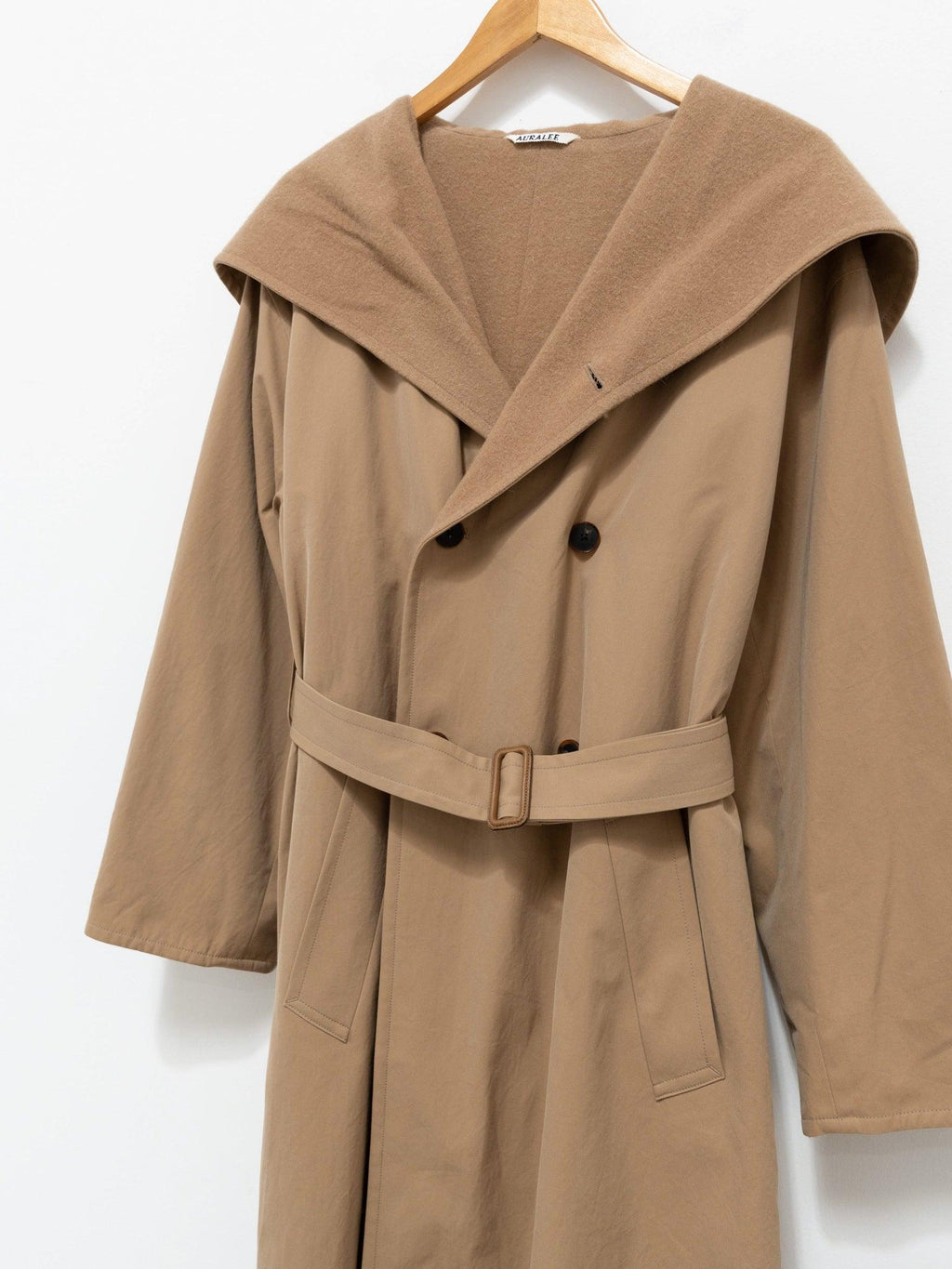 Namu Shop - Auralee Finx Hard Twist Gabardine Hooded Double Coat - Beige Chambray