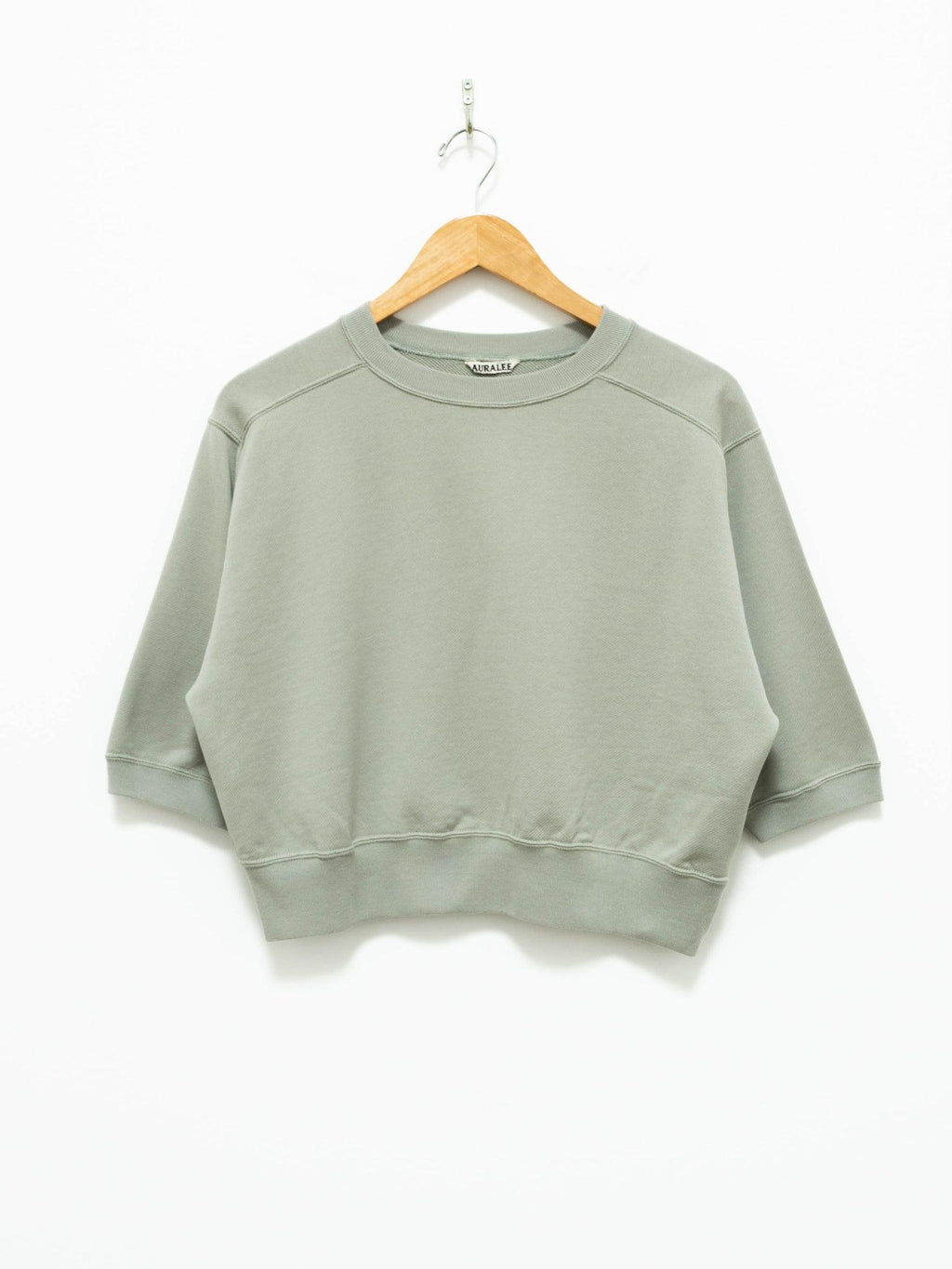 Namu Shop - Auralee Light Flowy Sweat Half Sleeve Crop Pullover - Light Green