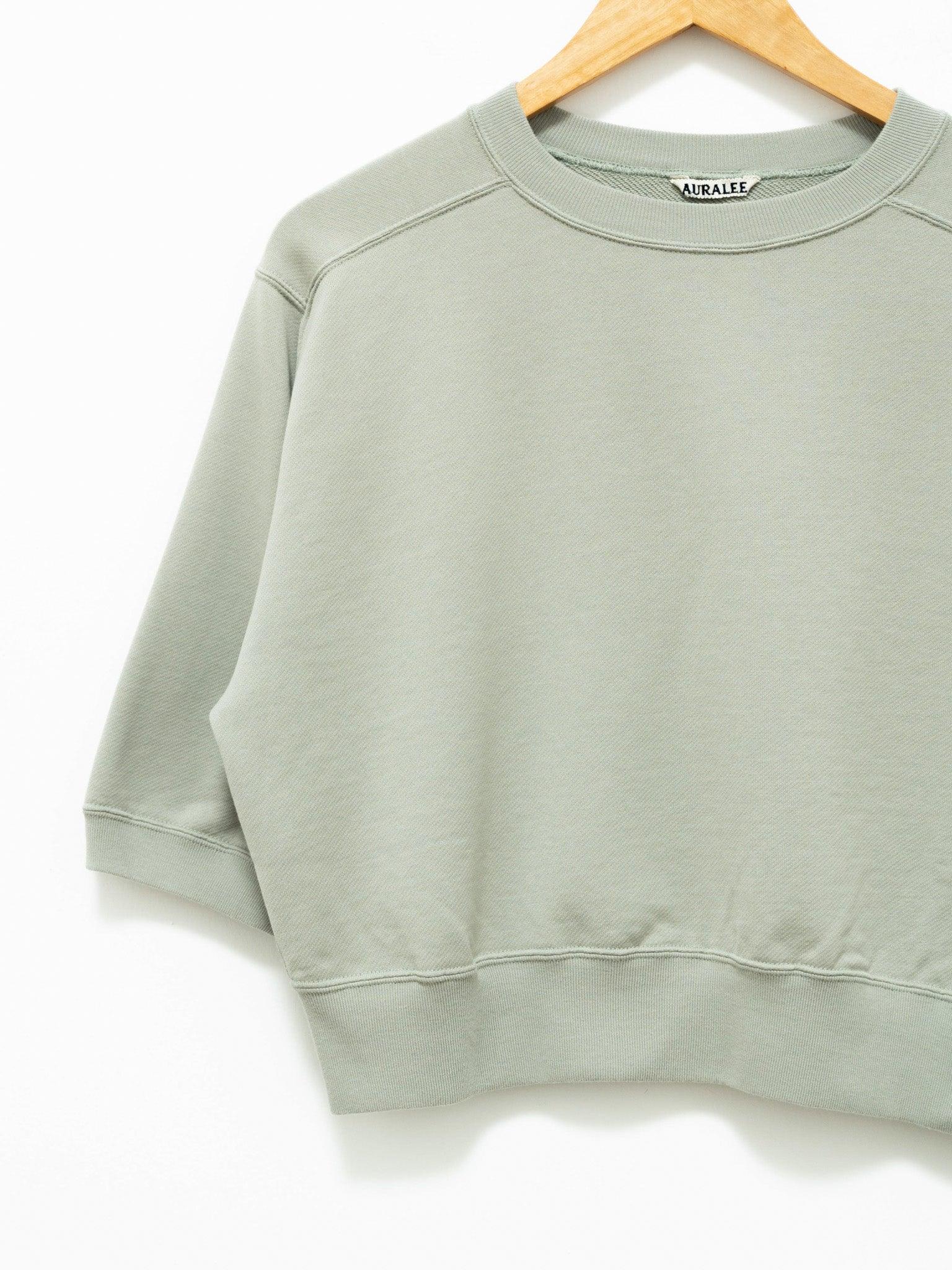 Namu Shop - Auralee Light Flowy Sweat Half Sleeve Crop Pullover - Light Green