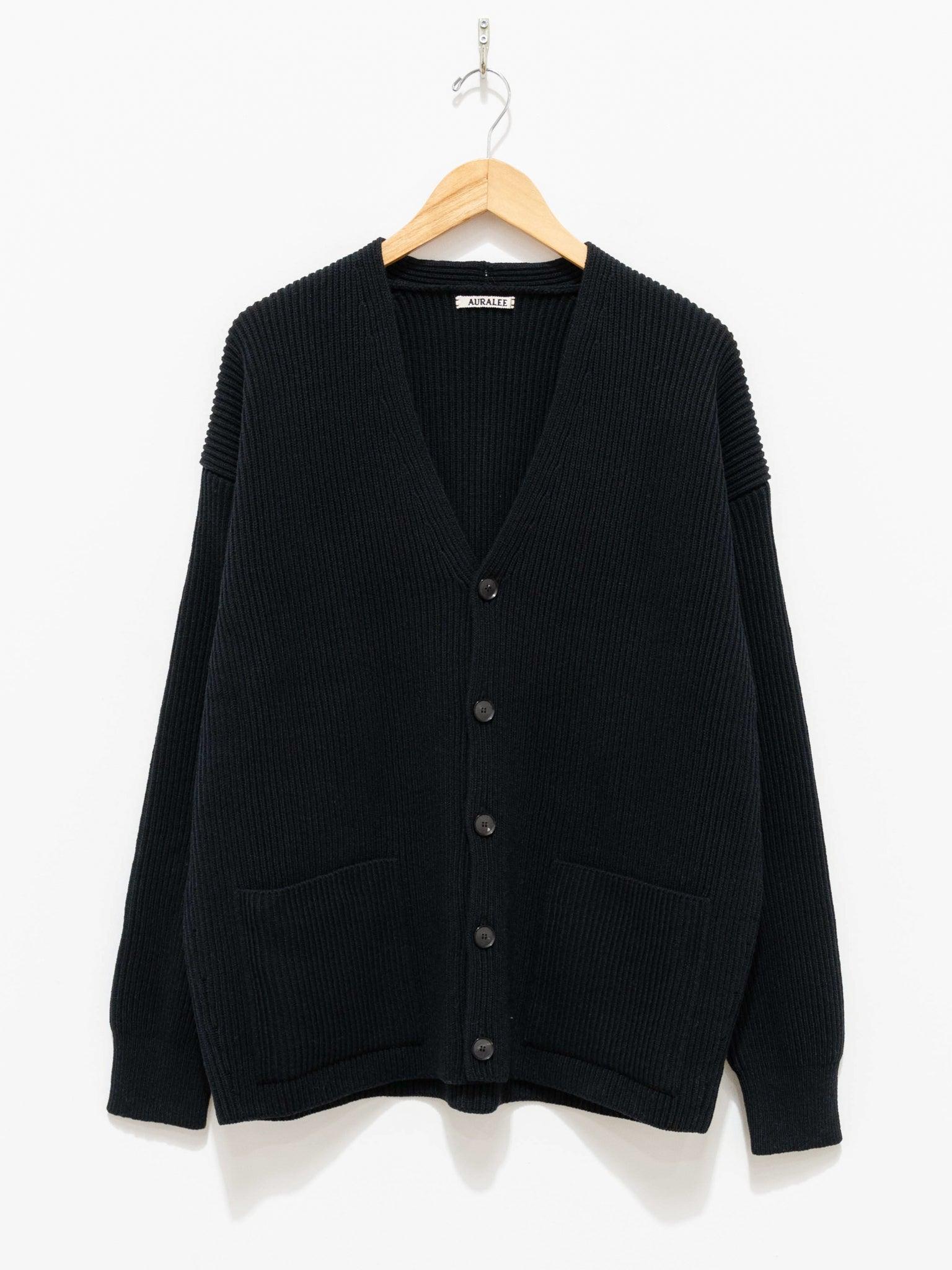 Super Fine Wool Rib Knit Big Cardigan   Black