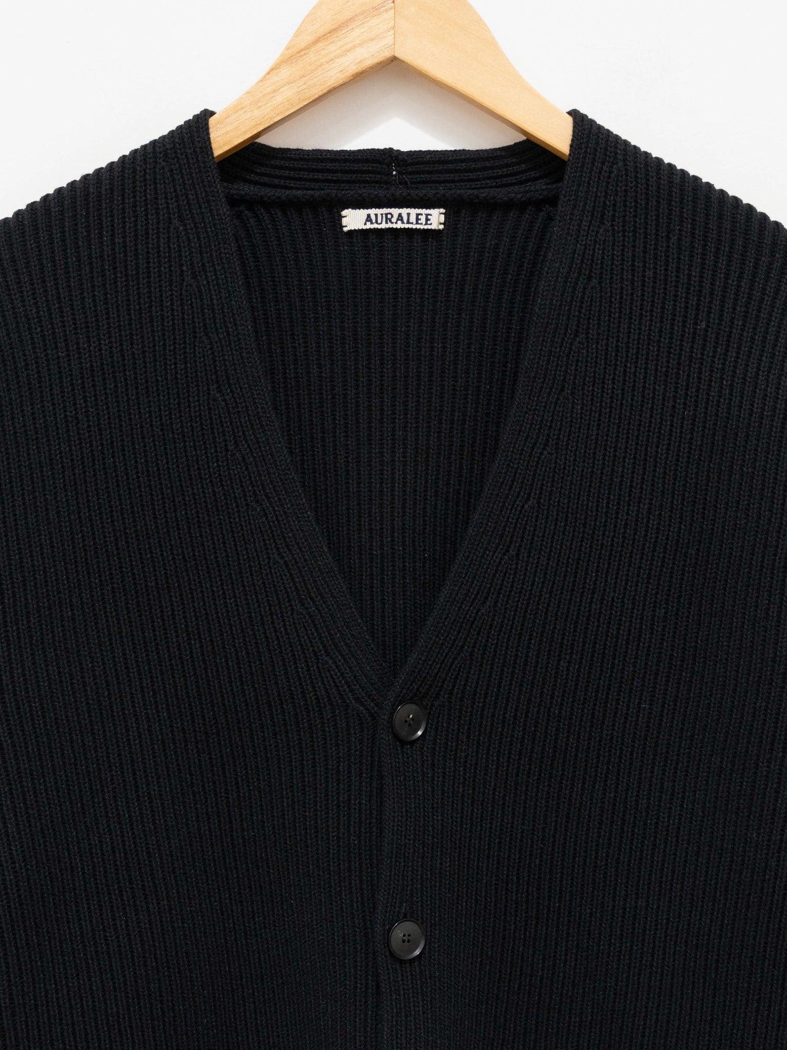 Namu Shop - Auralee Super Fine Wool Rib Knit Big Cardigan - Black