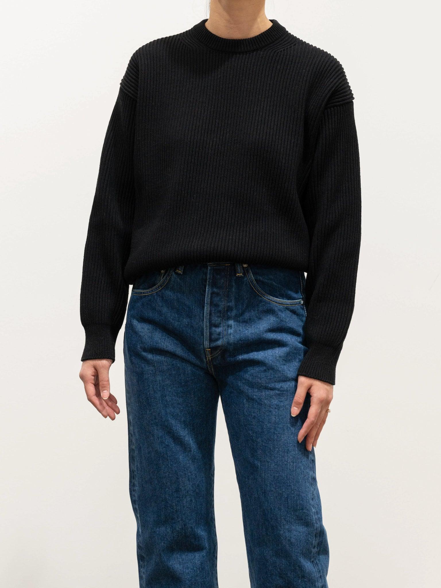 Super Fine Wool Rib Knit Big Pullover - Black